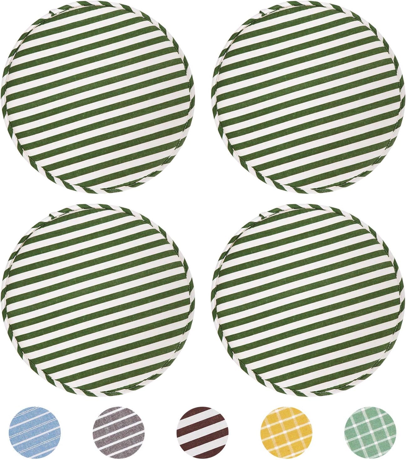 Round Stool Chair Cushions for Kitchen Dining Seat Pads with Ties 4 Pack Non Slip Cushions Pad for High Stool Chairs Bistro Bar Seat 13 Inch, Green Stripe