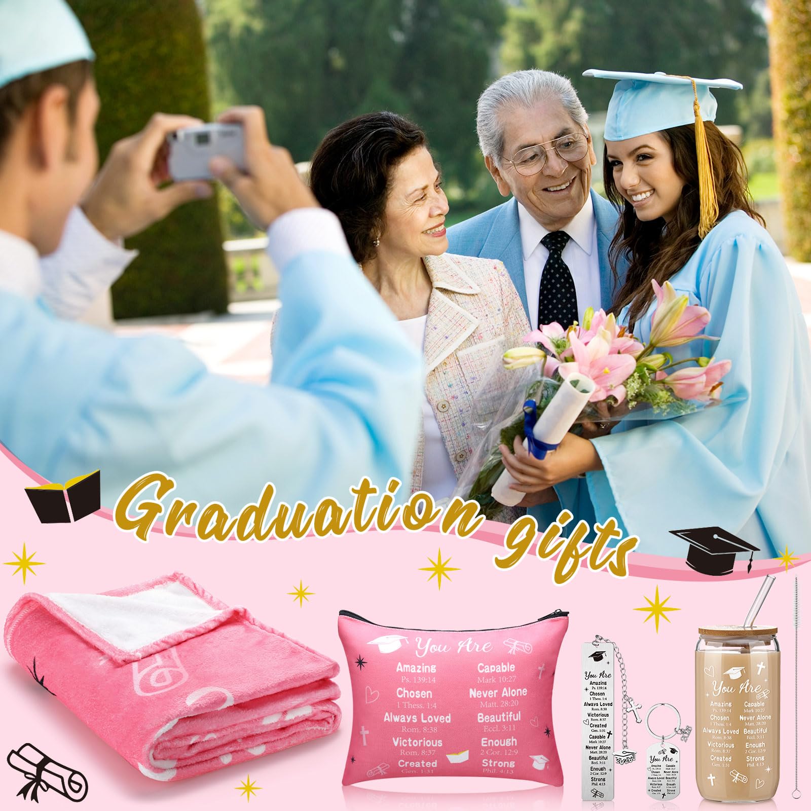 VitalCozy 5 Pcs 2026 Graduation Gifts for Her Inspirational Christian Class of 2026 Grad Gifts Set for Women College Middle High School(Pink)
