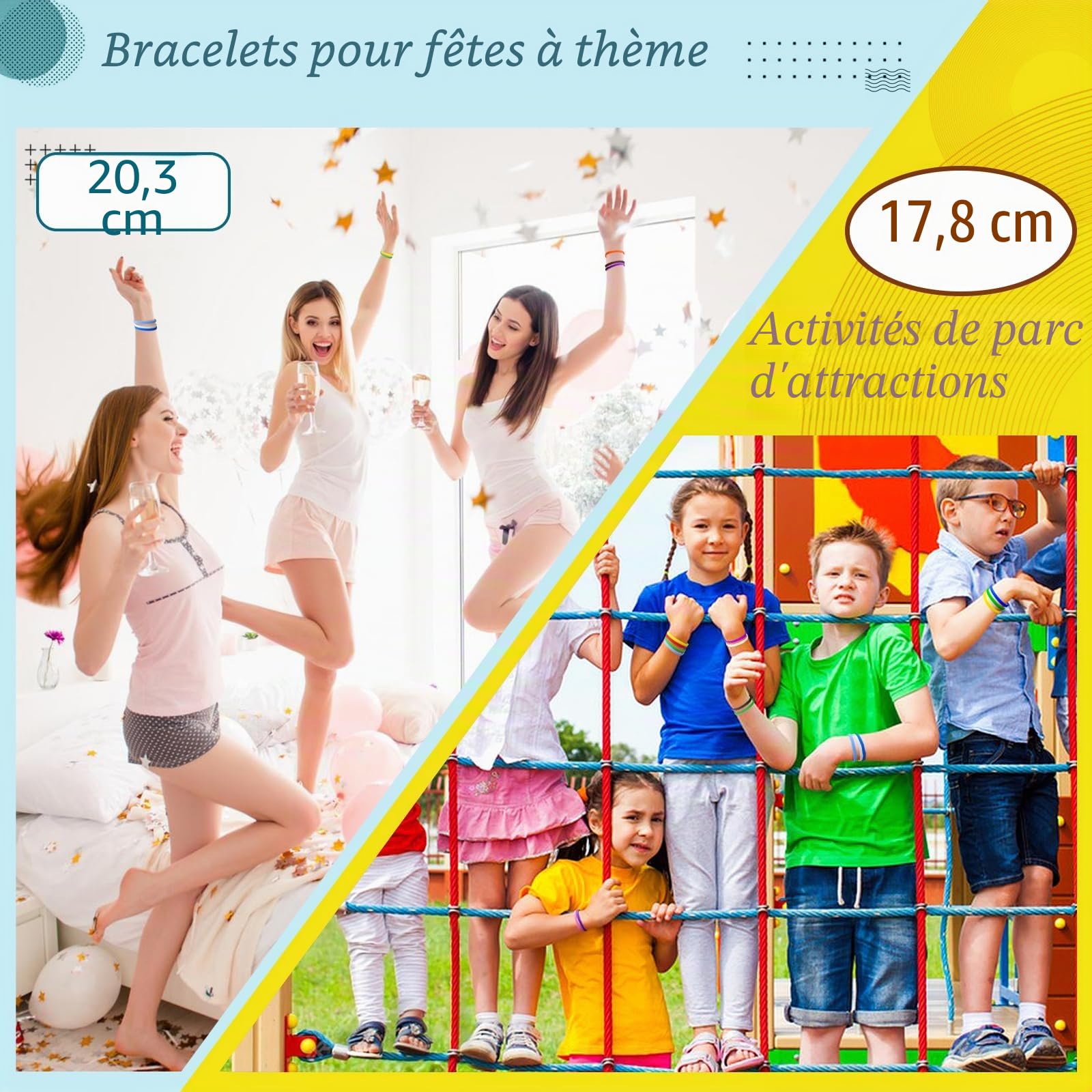 100 pièces Bracelets en silicone pour Adultes, 8 inch Bracelets en caoutchouc élastique pour le sport Cadeaux en vrac les fournitures pour enseignants Décorations de fête Rouge