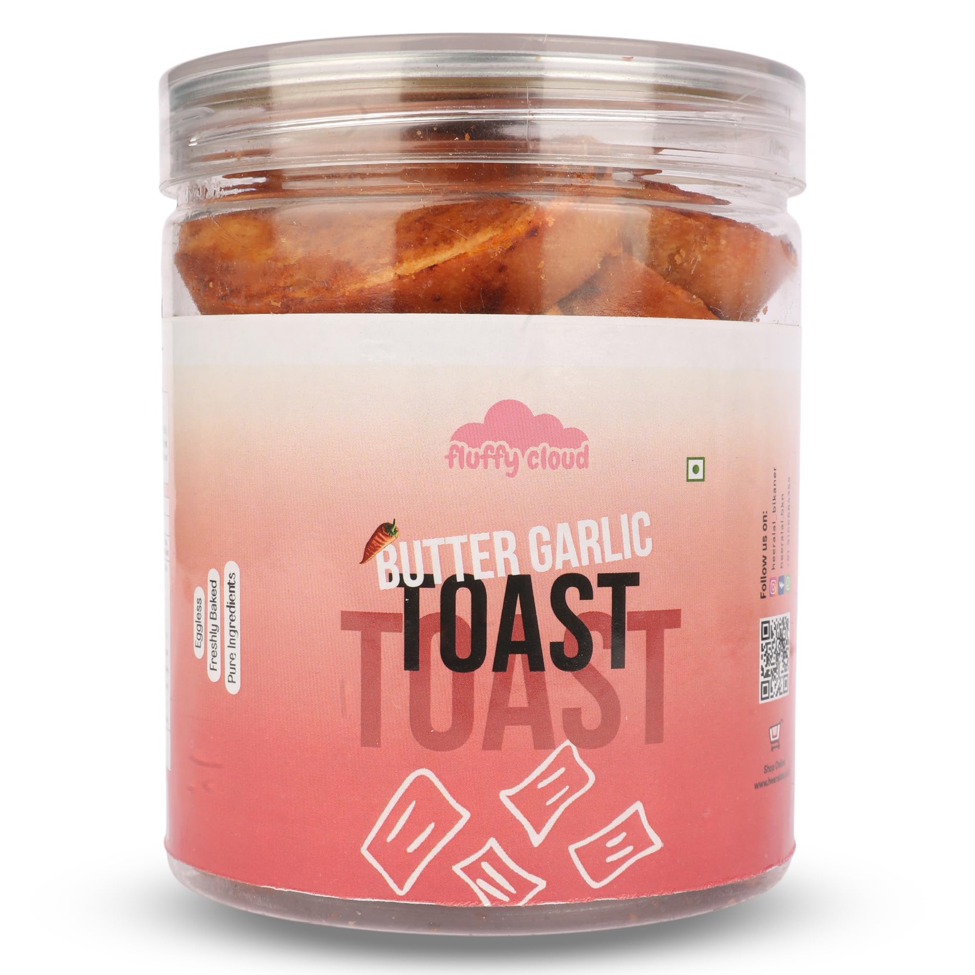 Heeralal’s Fluffy Cloud Butter Garlic Toast | 120Gm Jar Pack | Premium Crunchy & Crispy Snack | Rich Butter & Garlic Flavor | Perfect for Tea-Time, Parties & Anytime Snacking