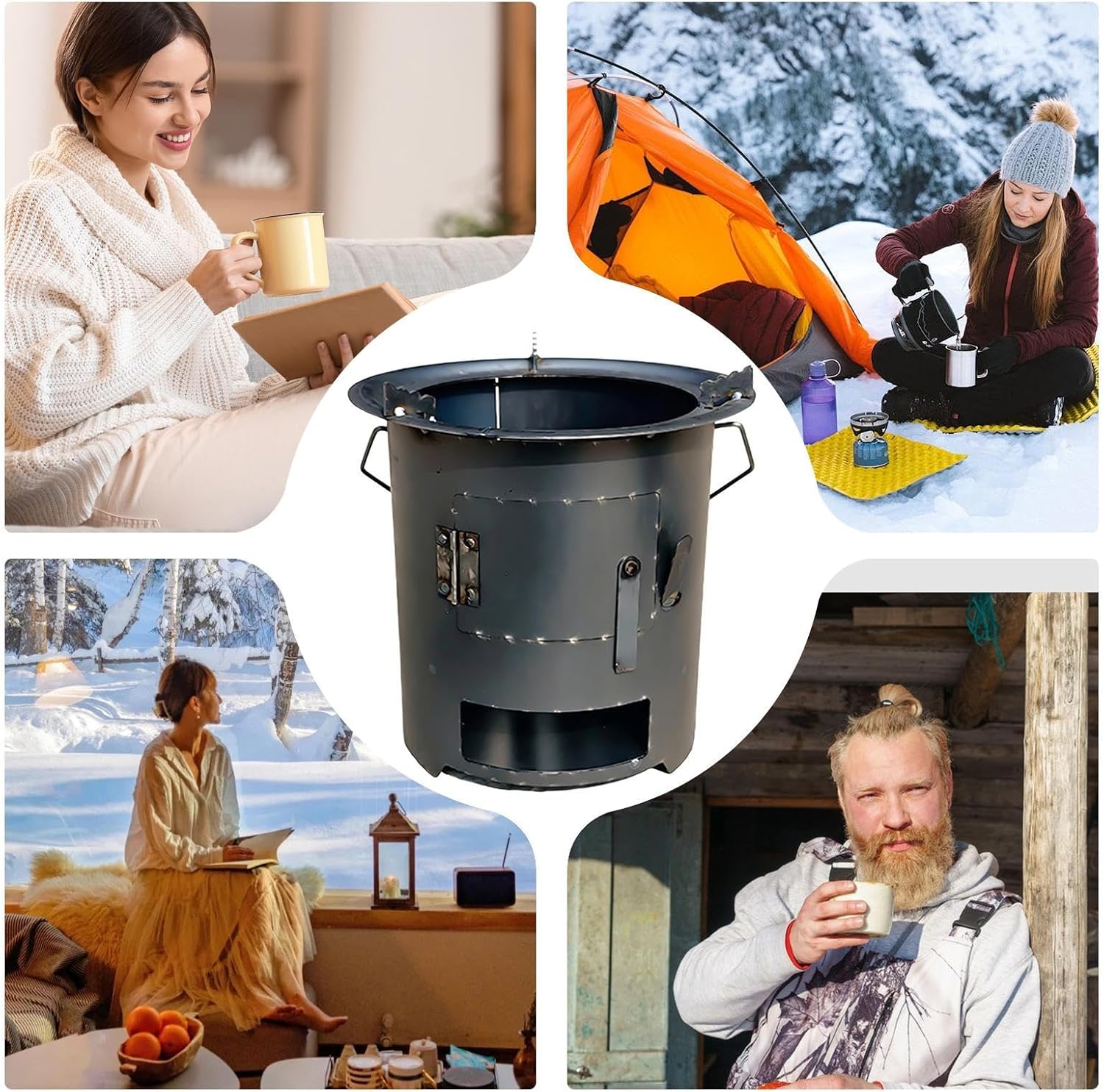 Portable Wood Burning - Outdoor Cooking Tool, Camping Stove with Grill Rack, Backpacking Gear with Tongs Included, Survival Equipment Compact Design, Hiking Stove for Preparedness