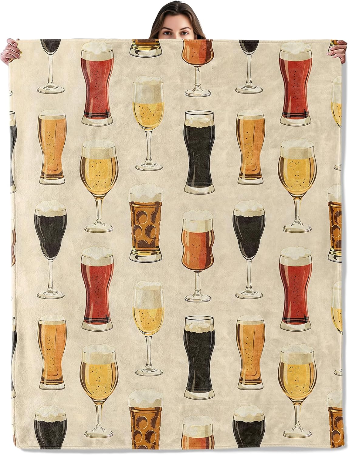 Wine Glass Throw Blanket, Cozy Warm Drink Print Flannel Blankets, Hand-Drawn Vintage Throws Gifts for Camping, Bedroom, Sofa, Room Home, All Seasons, Decor for Adults, 50"x60" Inch