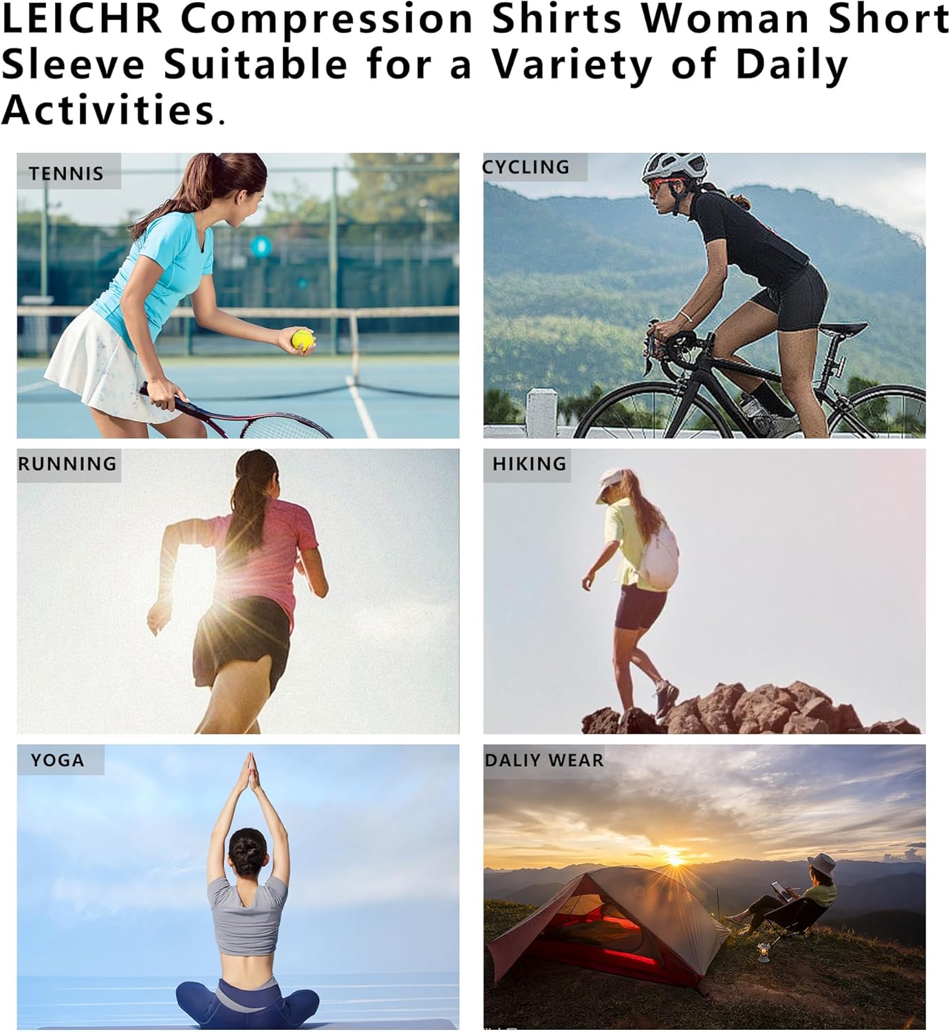 Women's Compression Shirts Short Sleeve Crewneck Athletic Nylon Workout Tops Yoga Gym Quick Dry Tee Shirts - Image 4