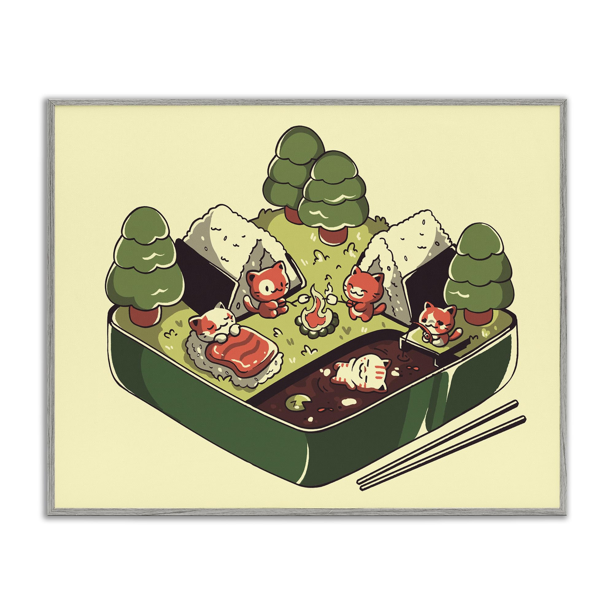 Stupell Industries Farmhouse Gray (Textured) Kawaii Sushi Camp Bento Playful, 24 X 30 Inch Framed Giclée Print