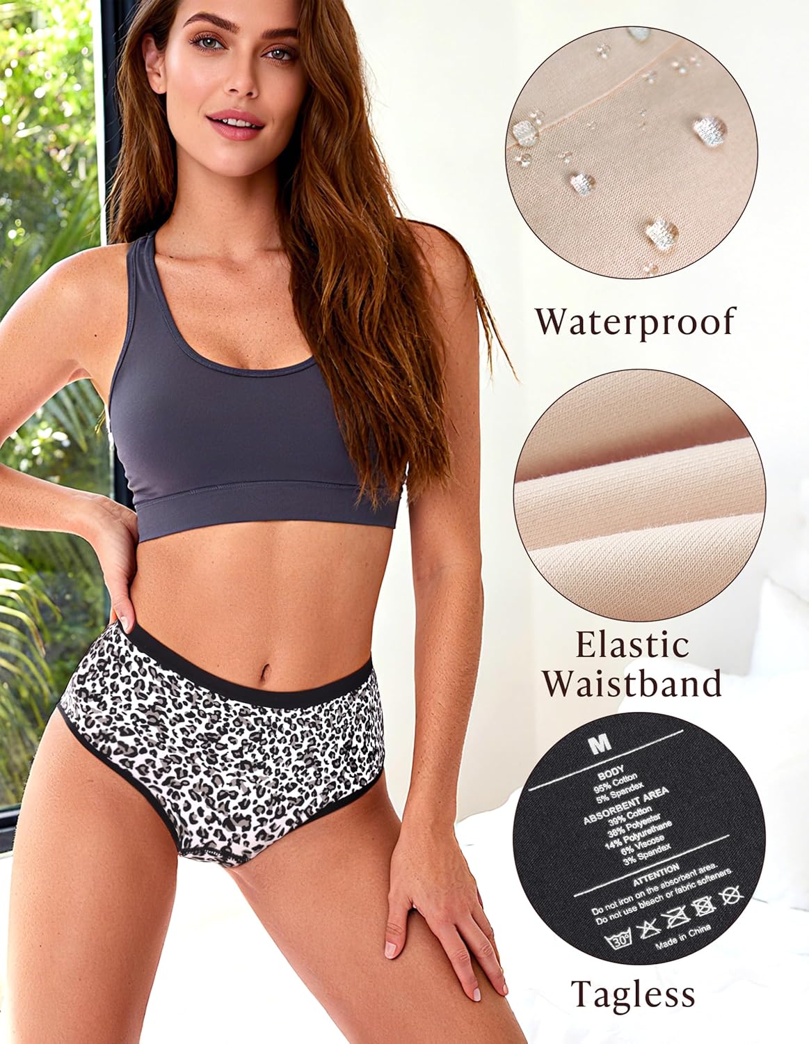 AIRCUTE Washable Adult Urine Incontinence Underwear for Women Leak Proof Absorbent Bladder Protective Panties (Medium, 5 Pack) - Image 8