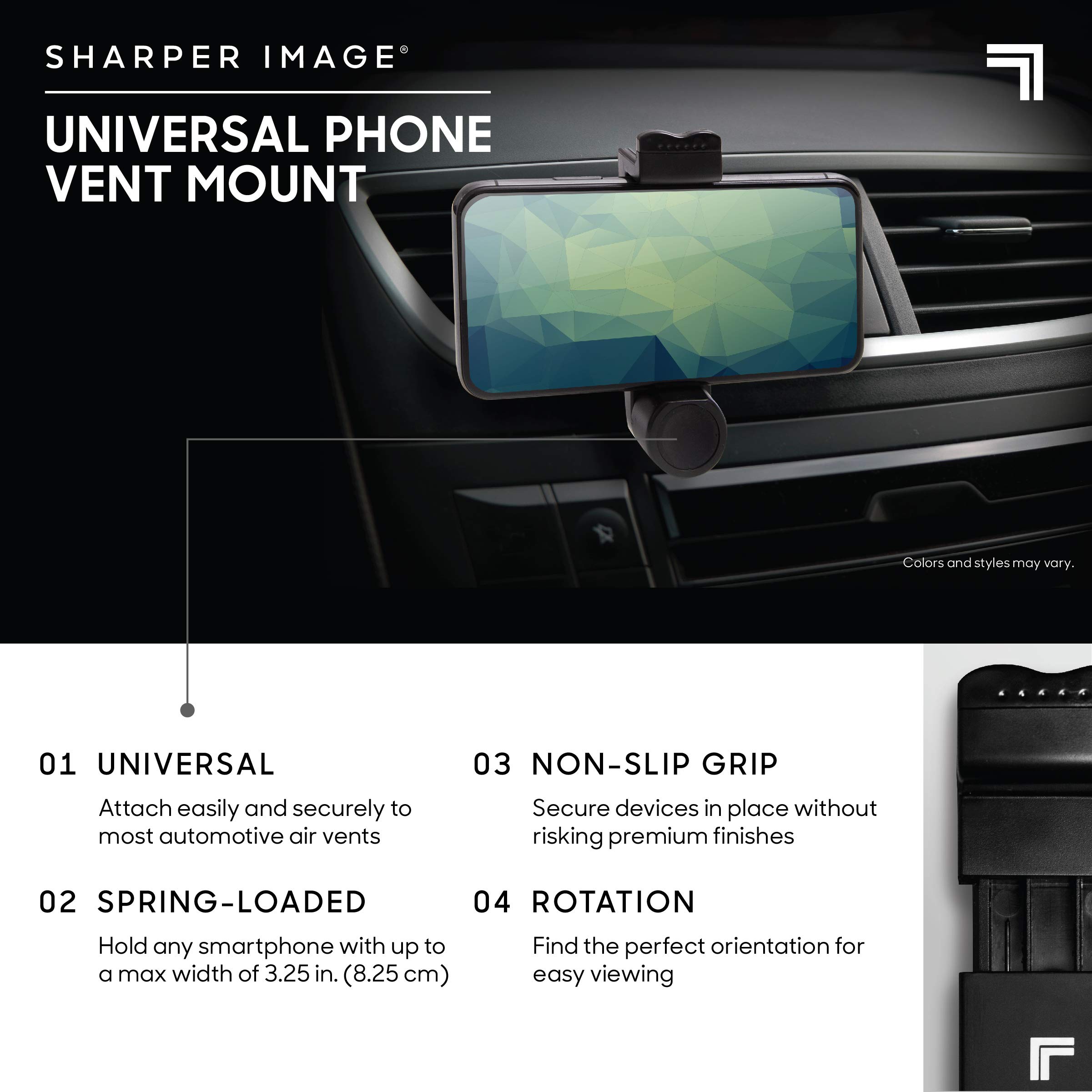Sharper Image Universal Phone Mount for Car, Attaches Easily to Air Vent, Expandable Grip to Fit Most Smartphones, Popular Cell Phone Accessory for Travel, Holder Stretches up to 3.25 Inches Wide