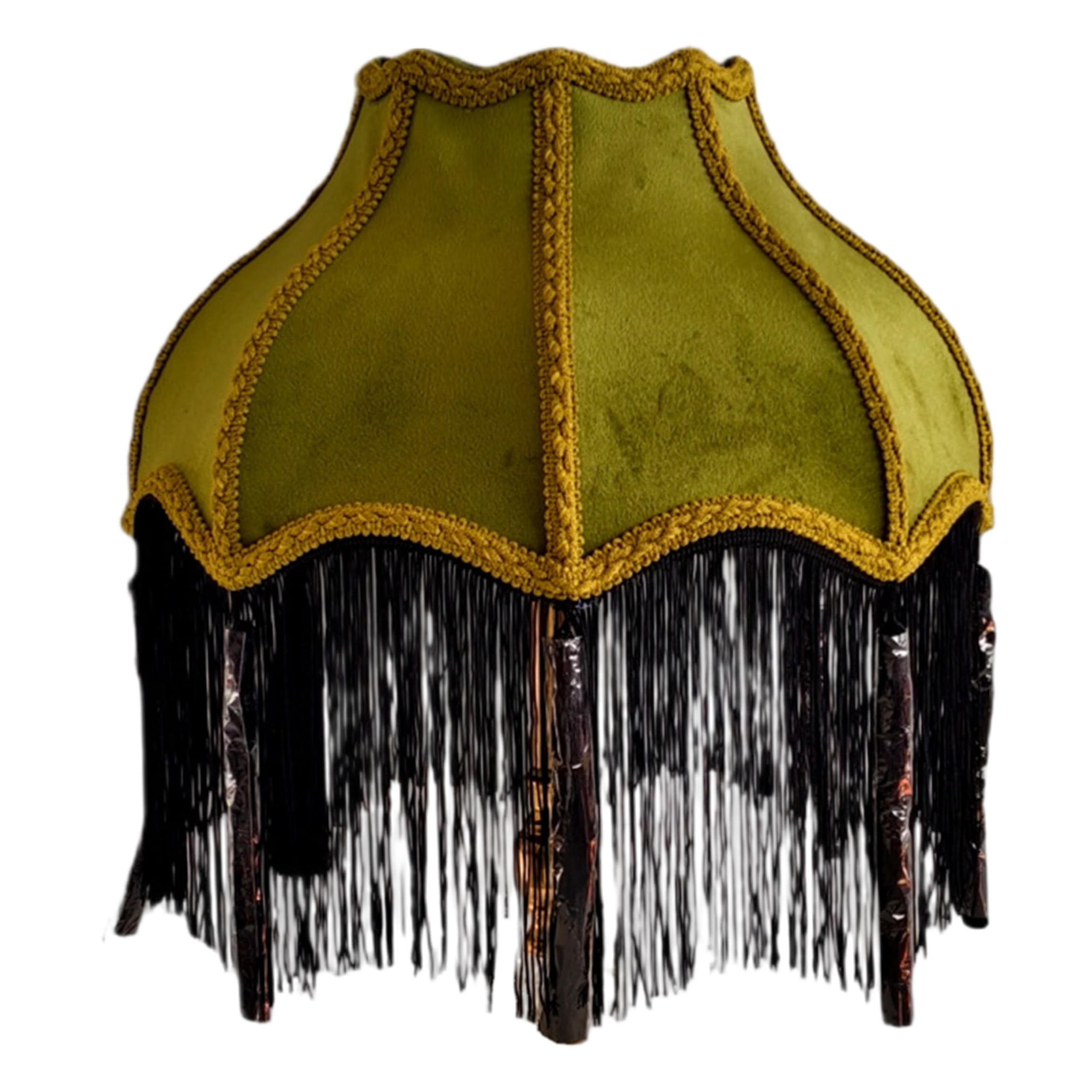 Goutdori Victorian Lamp Shade 1 Pack with Tassel, Vintage Scalloped Lampshade for Table Lamp, Green Victorian Shade, Vintage Scalloped Lampshade, Green Table Cover, Tassel, Antique