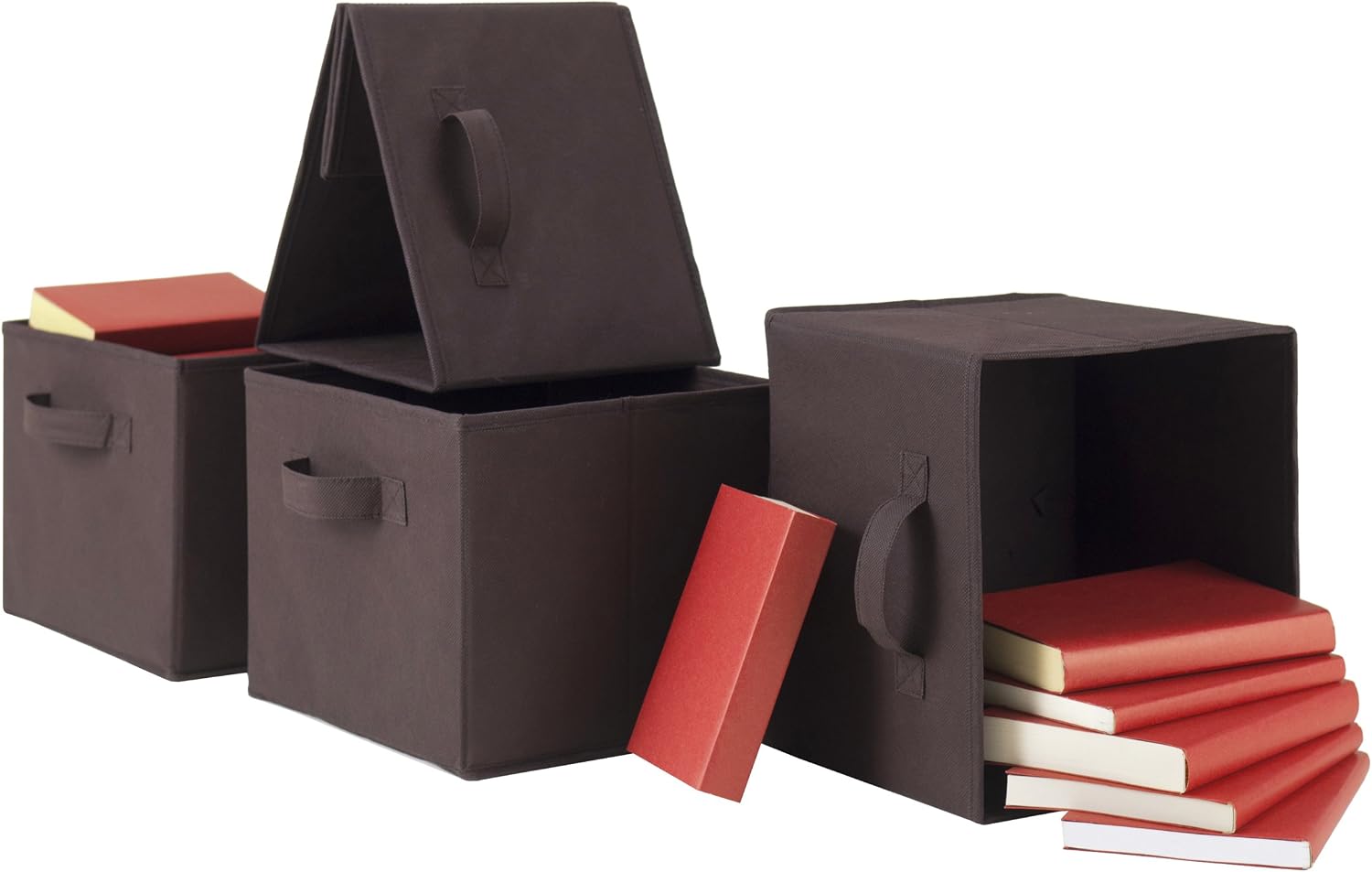 Winsome Capri 4-Pc Foldable Fabric Basket Set, Chocolate - Durable Storage Solution for Home and Office Organization - Image 3