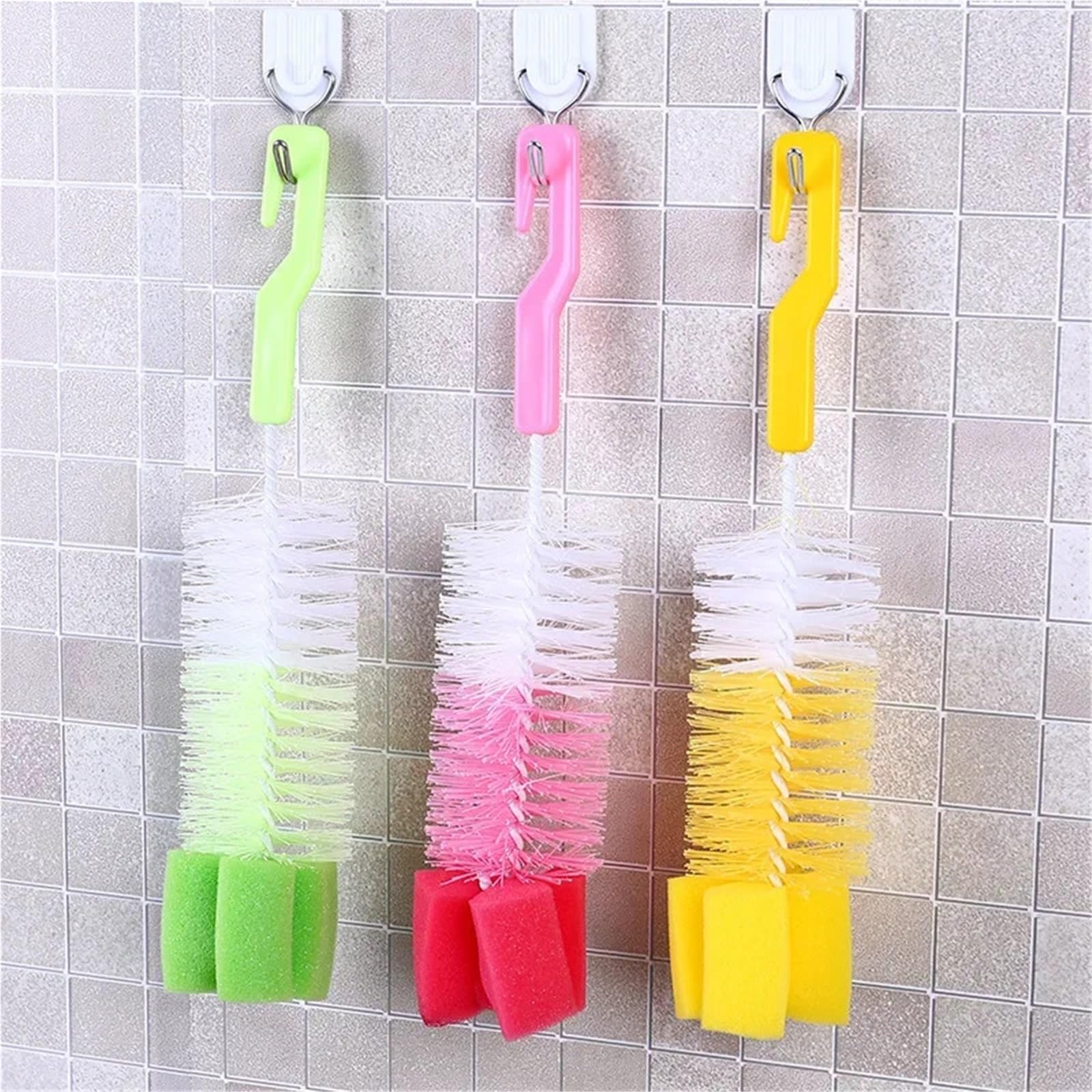 Flaschenbürste Multifunktionale Flaschenbürste mit langem Griff, feines Haar, Schwamm, Reinigung, Haushaltsgeschirrspüler, Werkzeug für die Küche(2PCS-Mixed Color)