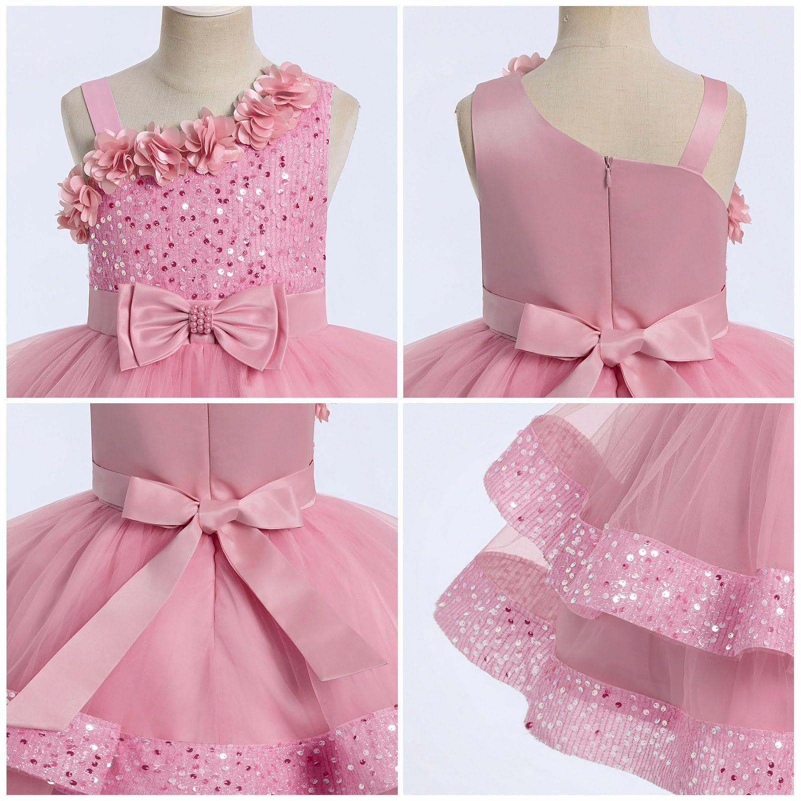 ABEHIK Mädchen-Poncho-Tüllkleider für Party, Blumenmädchen, Sommer, Pailletten, ärmelloses Kleid, Babygirl, Geburtstag, Hochzeitskleid