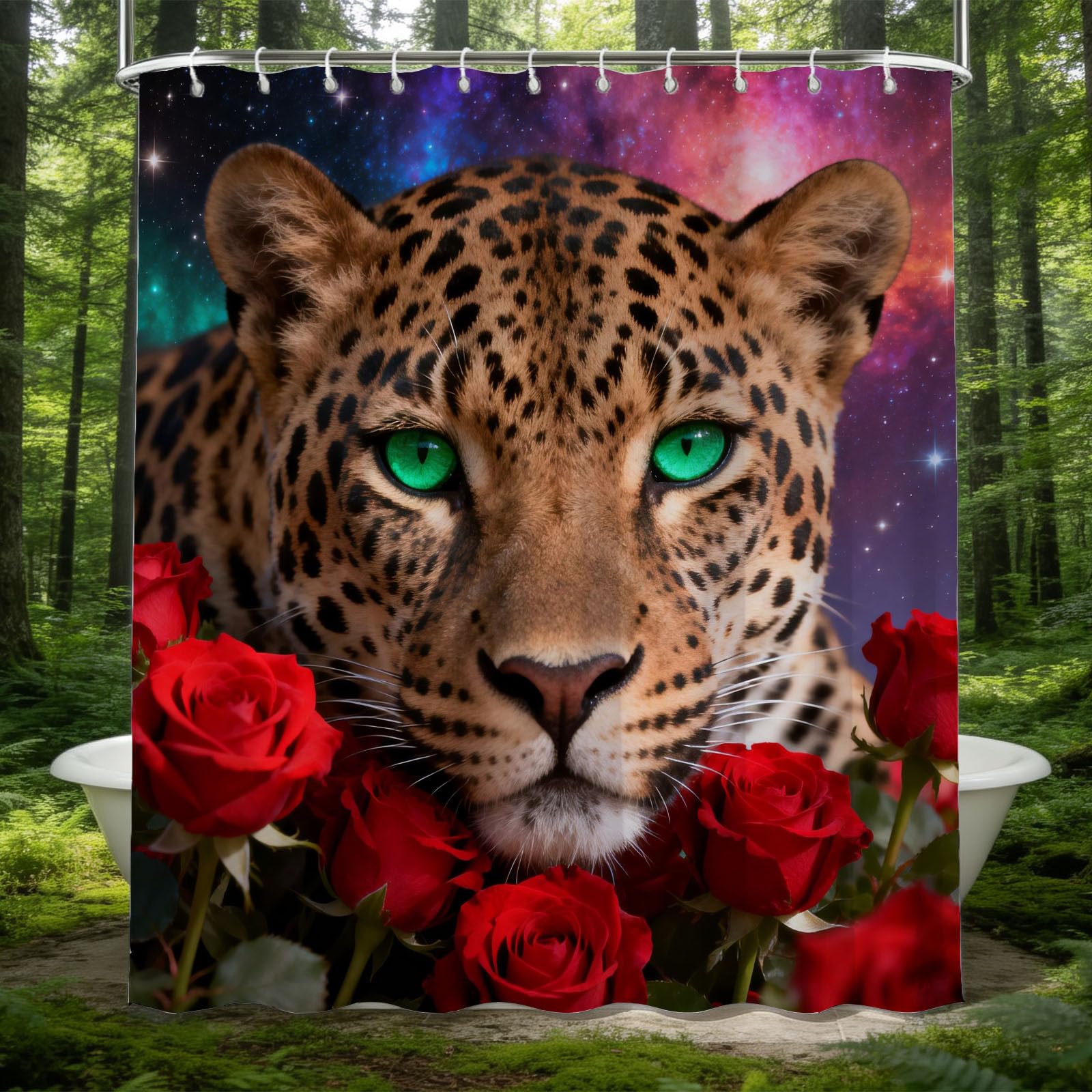 Hongduo 3D Starry Leopard Shower Curtain for Stalls Bathtubs Mysterious Style Bathroom Decor Shower Curtain Set Polyester Fabric Waterproof 200x200cm/79X79 Inch with Hooks