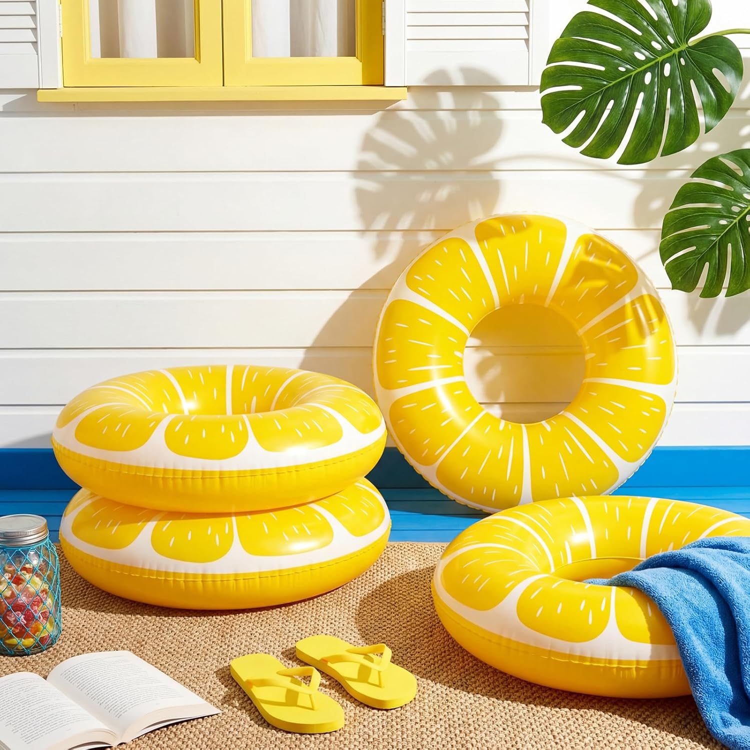 Sumind 4 Pcs 24 Inches Inflatable Pool Floats for Kids, Cute Pool Floaties Tube, Fruit Swim Tube Rings Bulk for Kids Girls Boys, Lake Beach Outdoor Party Decoration Summer Vacation Holiday