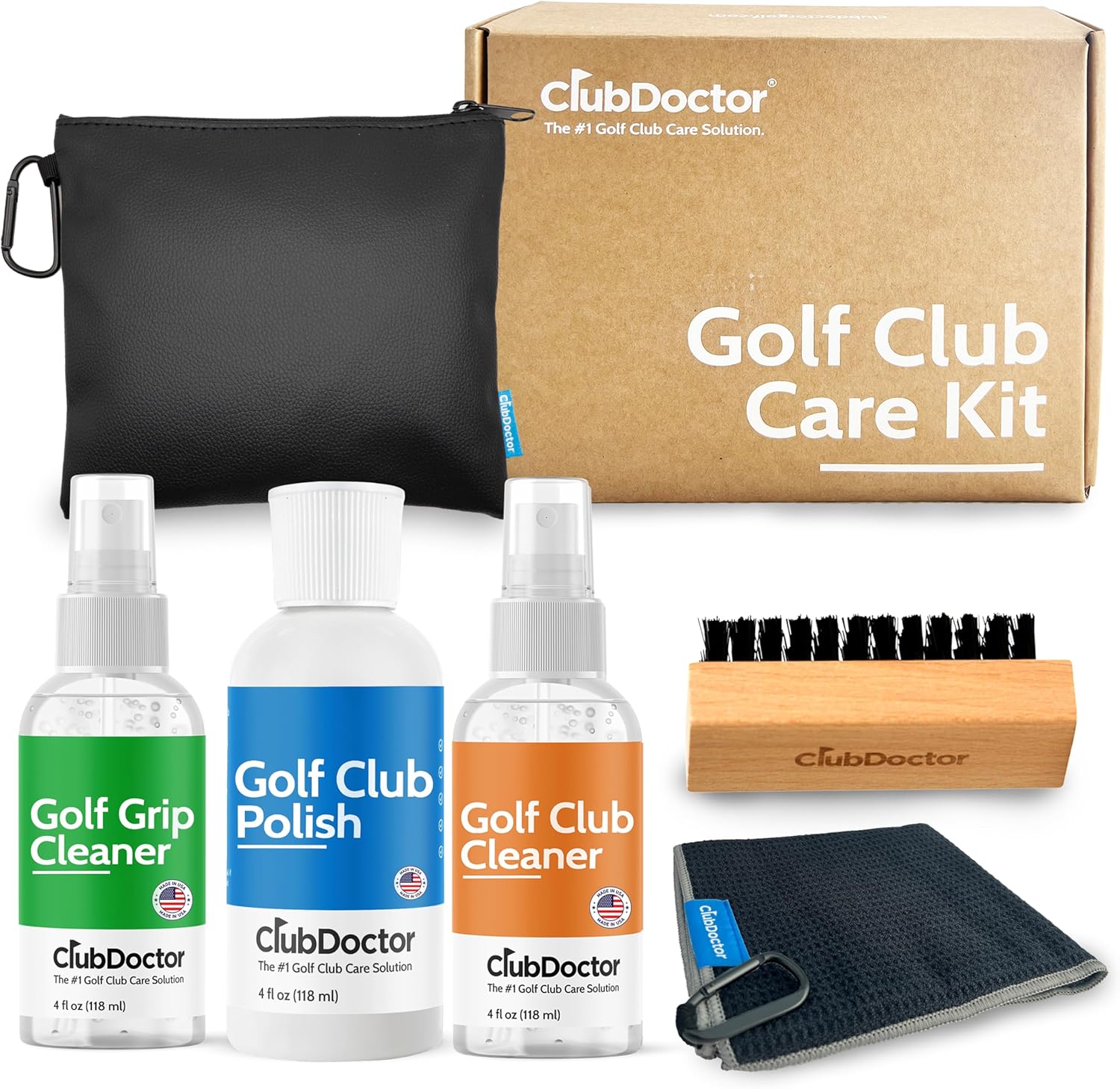 Club Doctor Golf Club Care Kit – Clean, Polish, and Restore Irons, Drivers, Putters – Scratch, Scuff, Rust Remover – Complete Golf Club Maintenance Kit with Grip Cleaner, Club Cleaner, and Polish