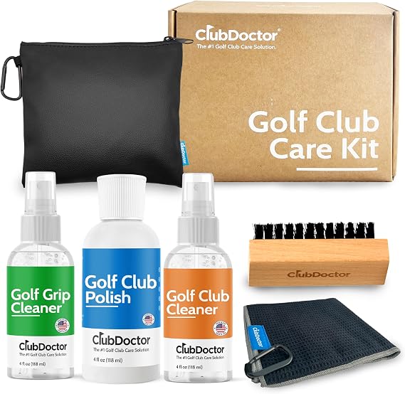 Club Doctor Golf Club Care Kit Clean, Polish, and Restore Irons, Drivers, Putters Scratch, Scuff, Rust Remover Complete Golf Club Maintenance Kit with Grip Cleaner, Club Cleaner, and Polish