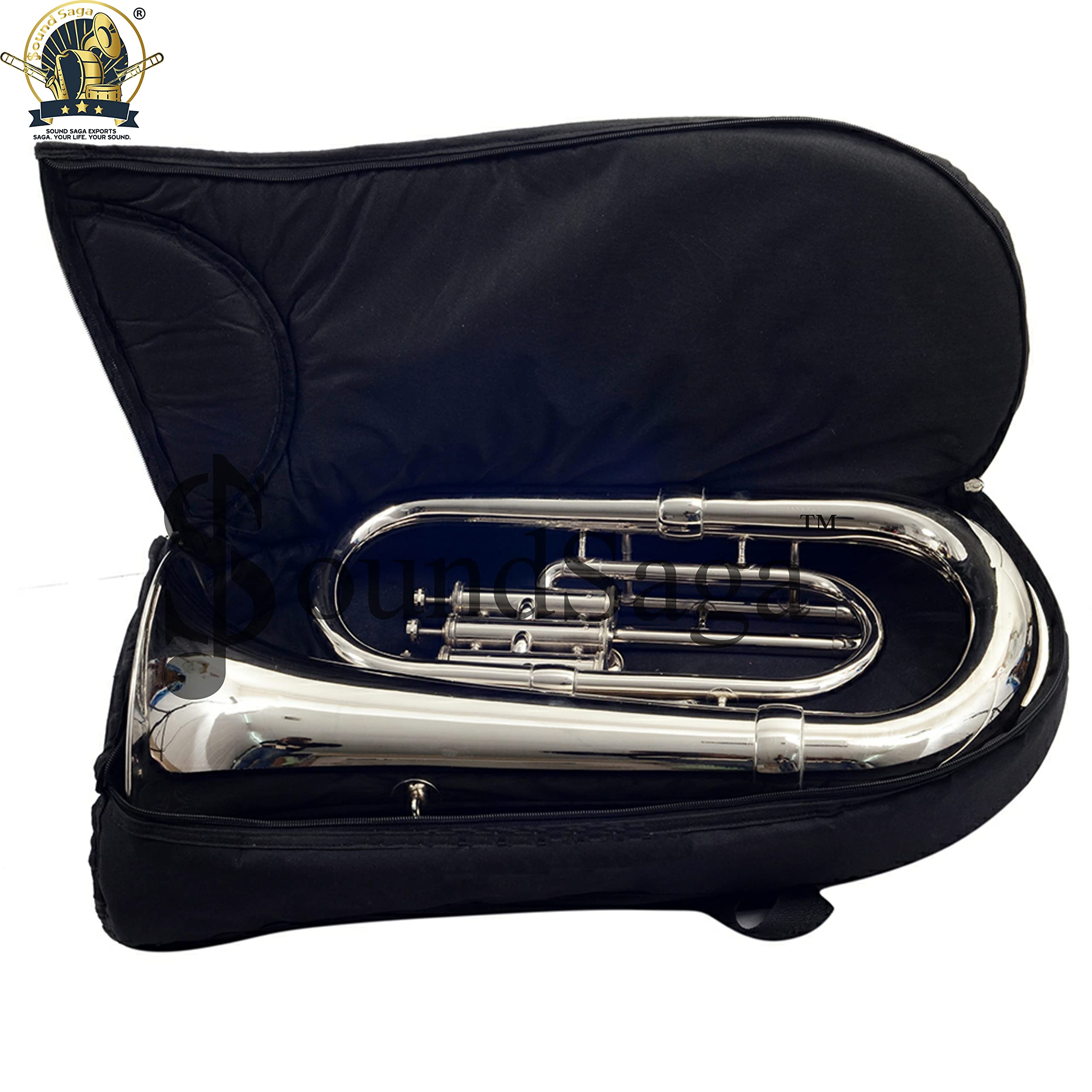 SOUND SAGA® Special Design BB Euphonium 4 Valve New Variations Color With All Accessories Including Mouthpiece and Carry Case (SILVER)