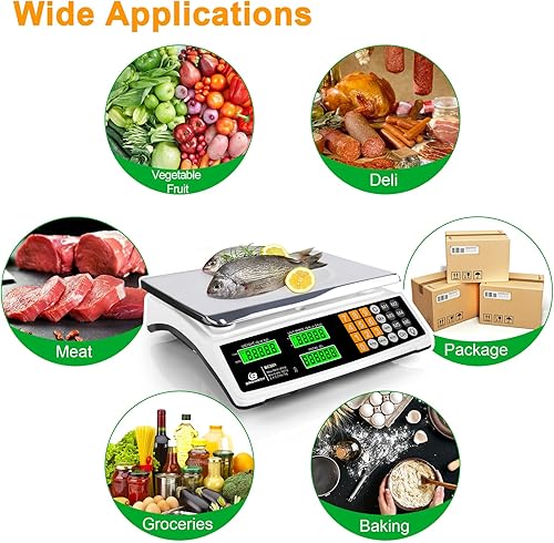 Miniatura 6 de Báscula de cálculo de precios 88 lb40 kg Báscula comercial de alimentos para pesaje de productos de carne, pantalla LCD y retroiluminación verde