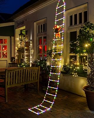 Toodour LED Christmas Lights - 10ft Christmas Decorative Ladder Lights with Santa Claus, Xmas Decorations Light for Indoor Outdoor, Window, Garden, Home, Wall, Xmas Tree Decor - Multicolor