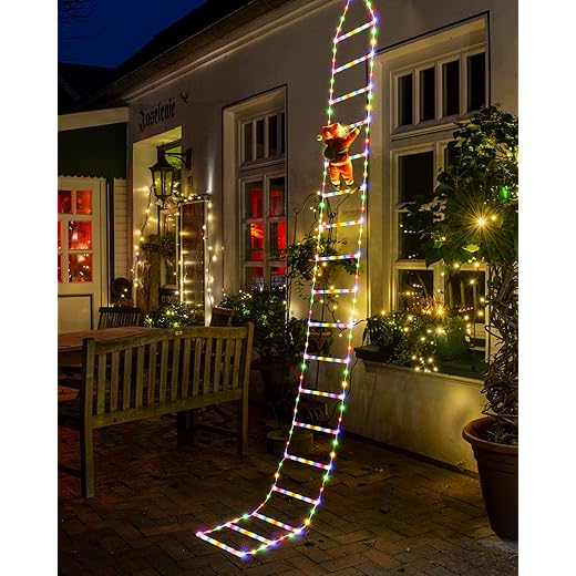 Toodour LED Christmas Lights - 10ft Christmas Decorative Ladder Lights with Santa Claus, Xmas Decorations Light for Indoor Outdoor, Window, Garden, Home, Wall, Xmas Tree Decor - Multicolor
