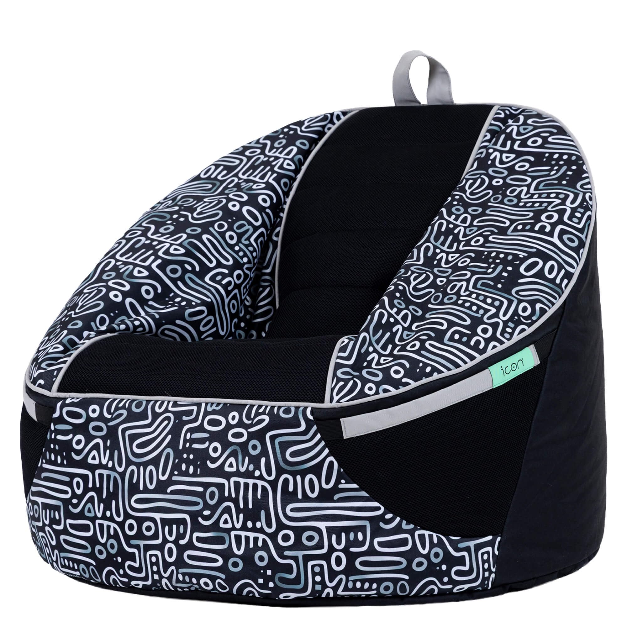 icon Alpha Kids Bean Bag, Mono Doodle Print, Gaming Chair for Kids, Bean Bag with Filling Included for Girls and Boys, Beanbags for Children, Gamer Gifts, Gaming Room, Bedroom Accessories