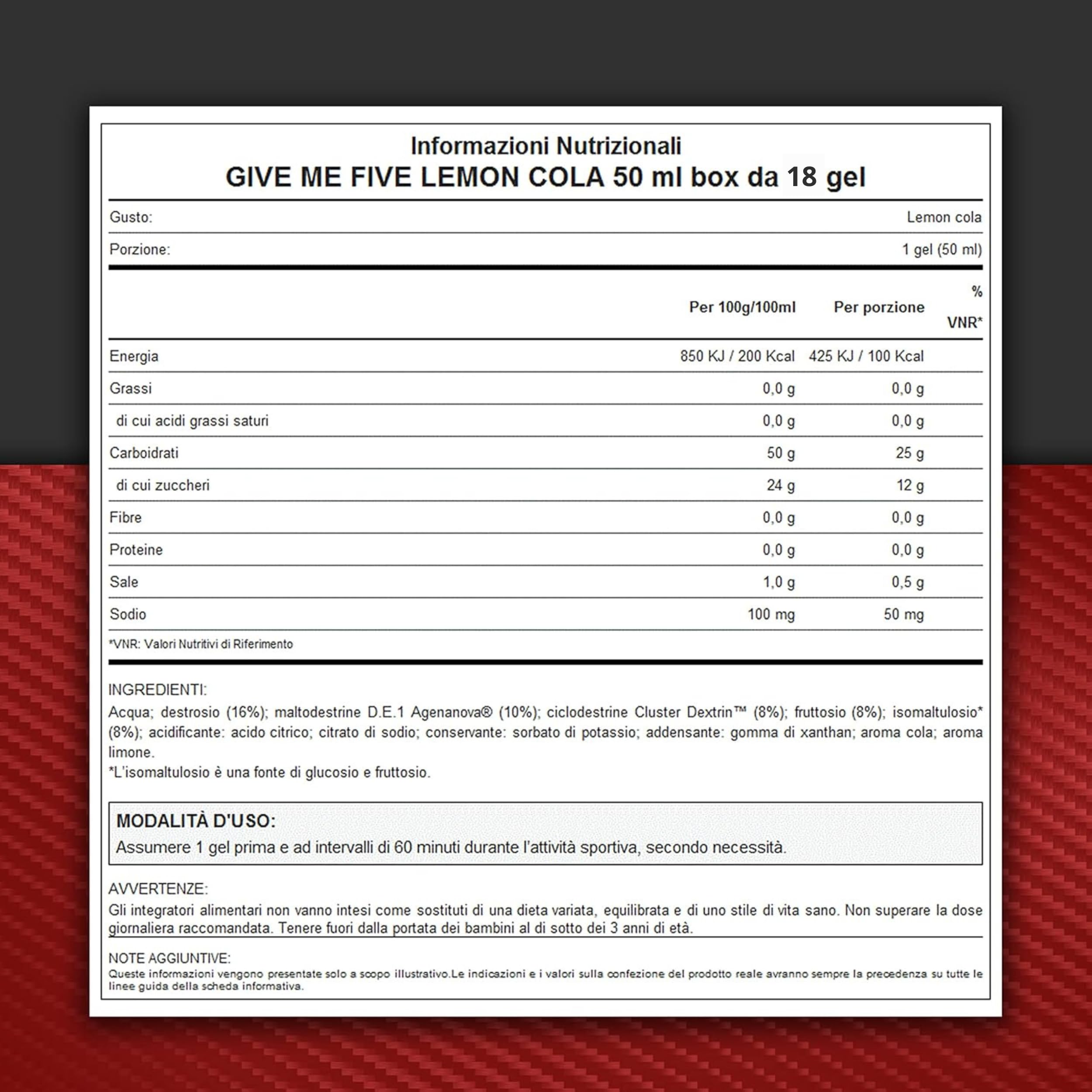 WHY SPORT GIVE ME FIVE - Integratore Alimentare Energetico a Base di Carboidrati e Sodio - 50 ml - 18 gel (18, Lemon Cola)