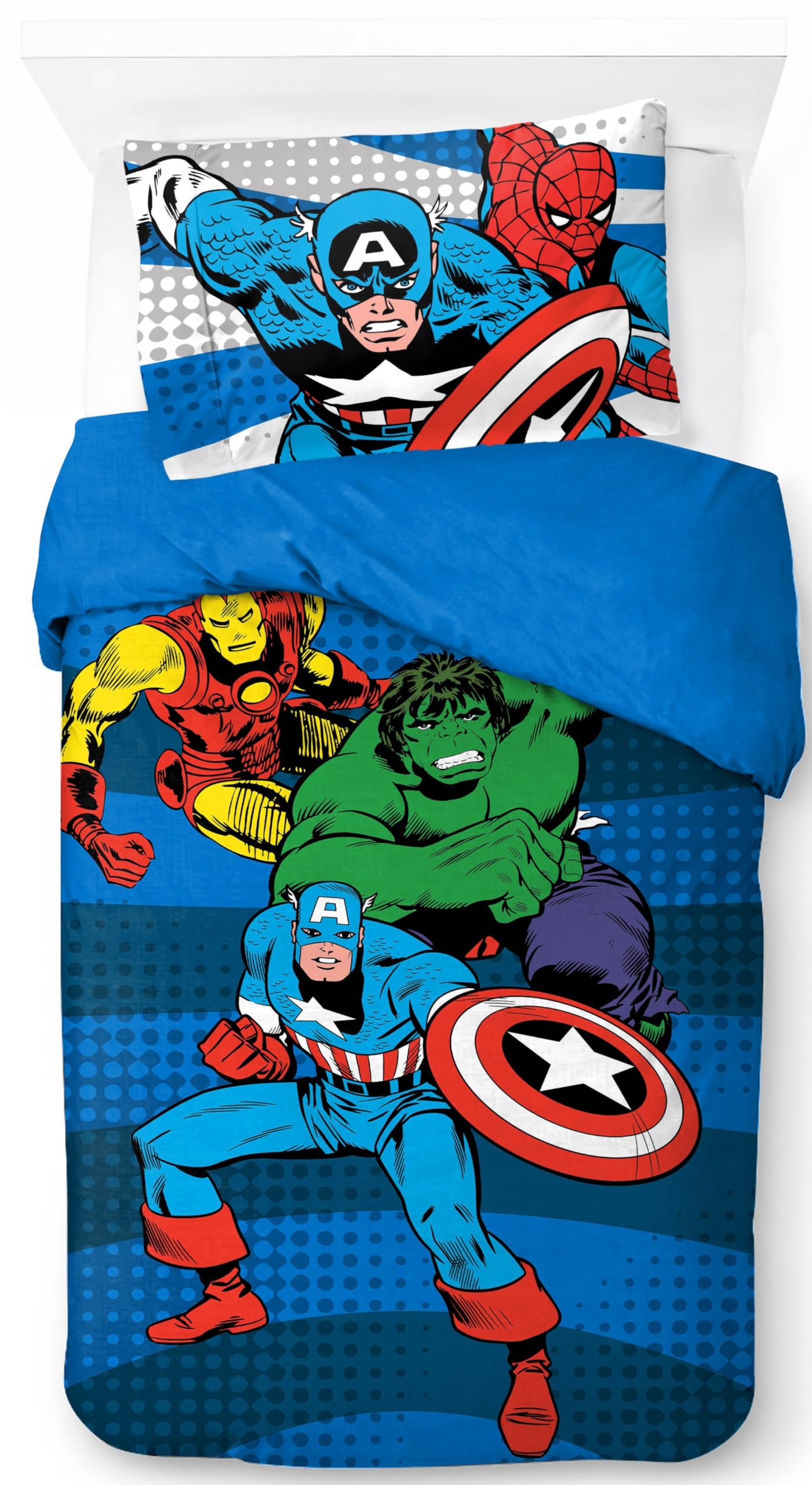 Jay Franco Children's Marvel Avengers Single Duvet Cover Set – 100% Cotton Super Soft Bedding with Pillowcase, Official Licensed Product, Blue, 2 Piece Set