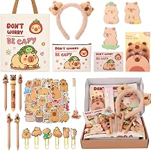 Capybara Stationery Gift Set Cute Capybara School Supplies Kit Canvas Tote Bag Headband Cute Sticky Notepads Paper Clips Ballpoint Pen Cartoon Stickers Party Favor for Birthday Festival Gifts