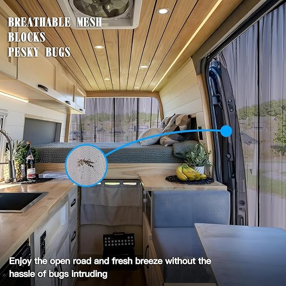 ZATOOTO Van Bug Screen Magnetic Sliding Door Van Screen Mesh Curtains Easy to Install and Remove, Universal Fly Screen for Mercedes Metris Ford Transit Connect and Campervans, 59(H) x 43(W)