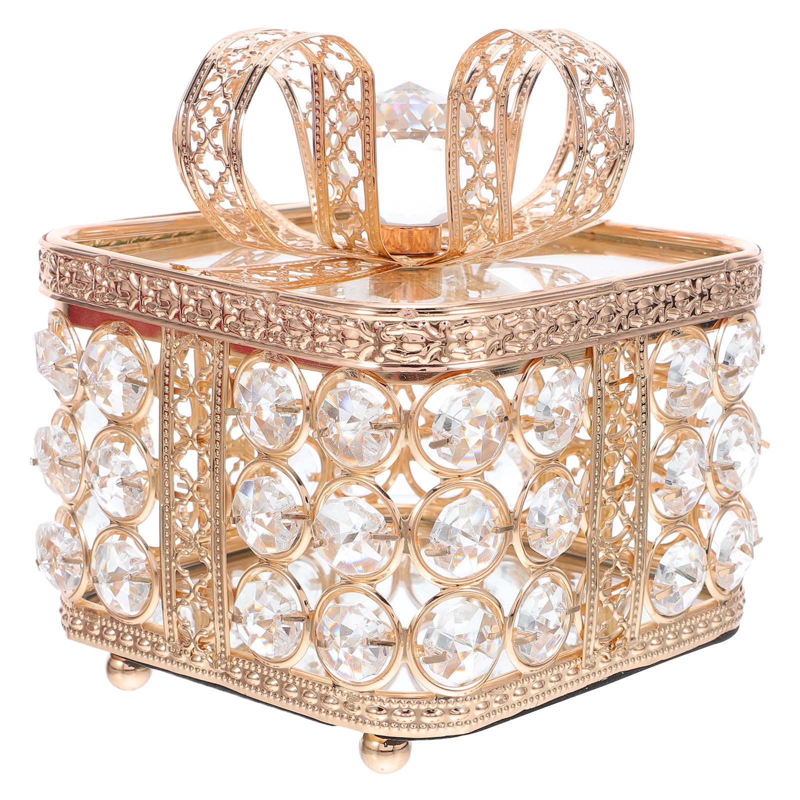 Boîte à bijoux rétro en métal précieux et cristal, écrin de rangement miroir d'exception