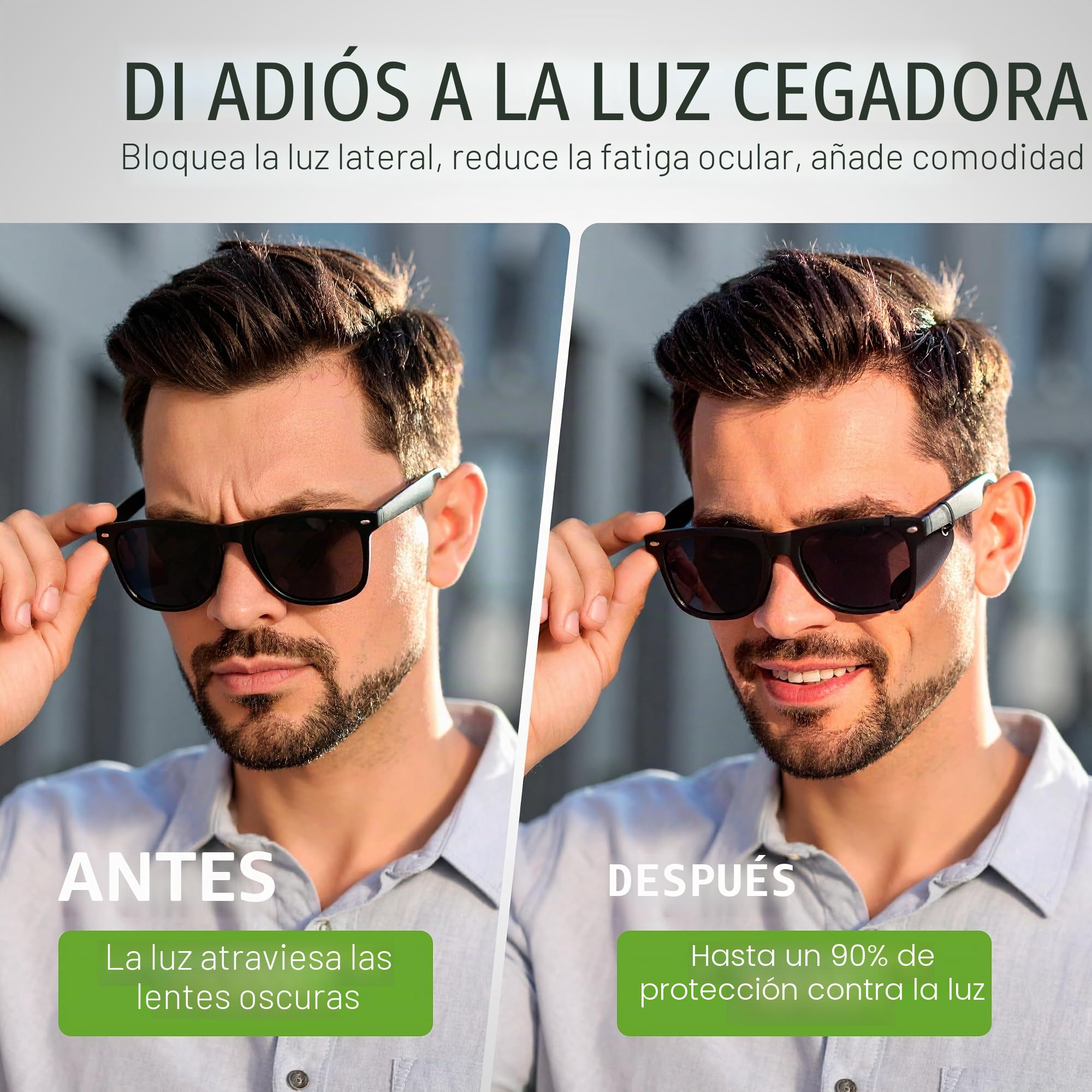 Negro Protector lateral desmontable para gafas de sol, protector lateral de cuero para proteger sus ojos, protector lateral universal