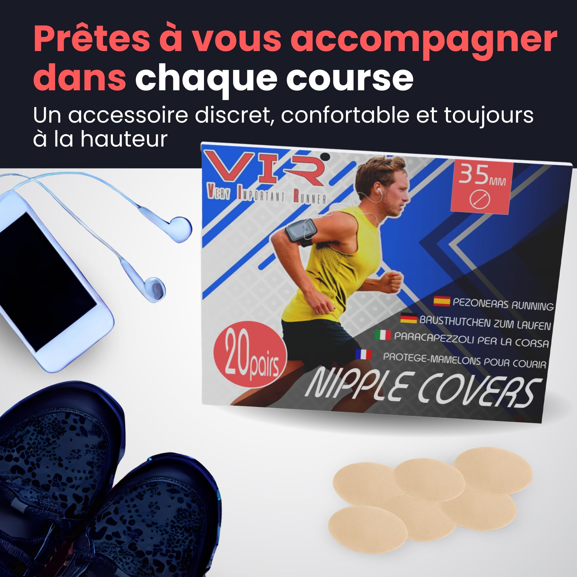 Protège Mamelon Running Homme 35mm Jetable Adhésif Résistant Cœur Doux