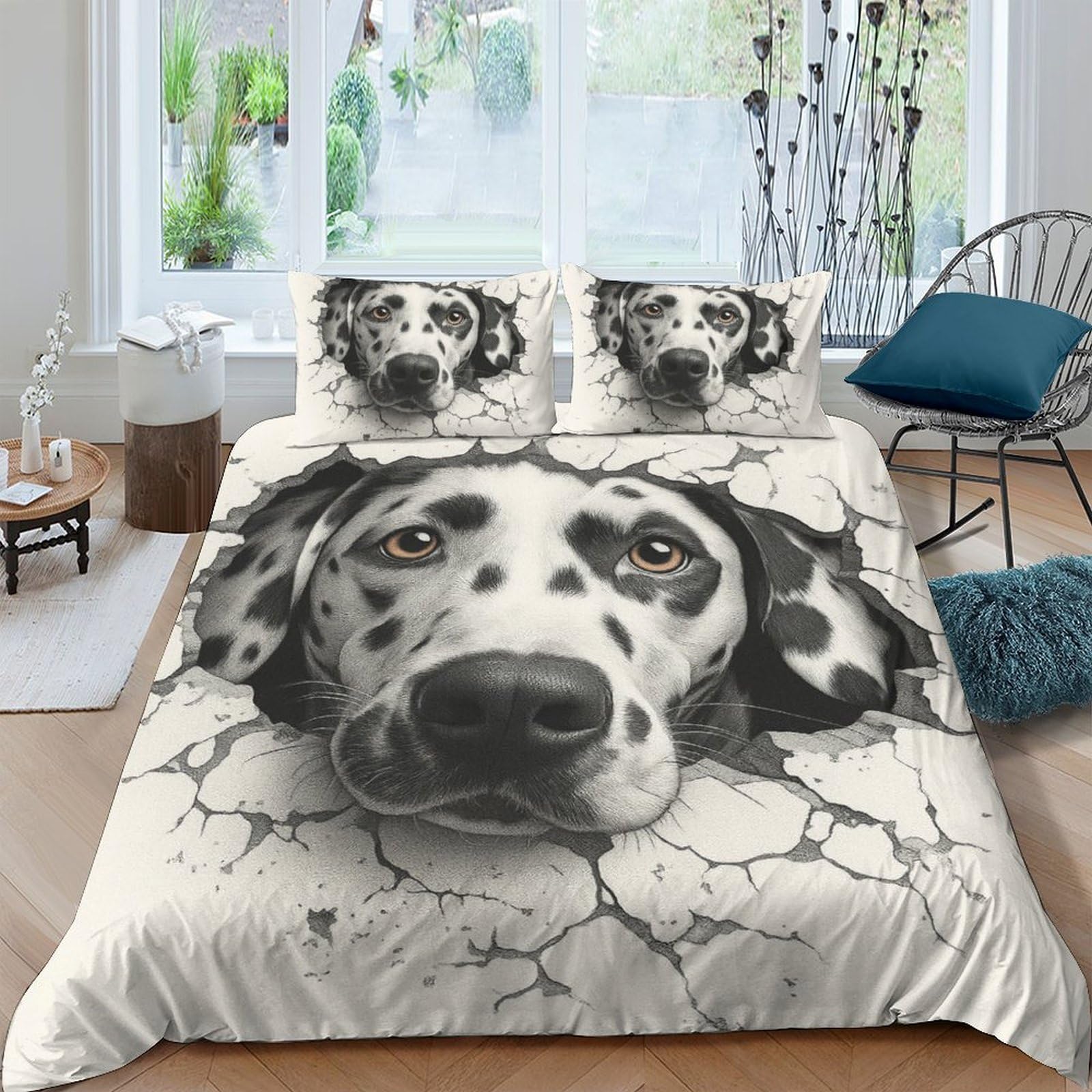Ctjqhvkz Style-10 3D Printed Dalmatian Dog Fitted Sheet Microfiber Soft Non-Slip Realistic Cracked Stone Bed Cover For Bedroom Guest Room Decor Single（135X200cm）