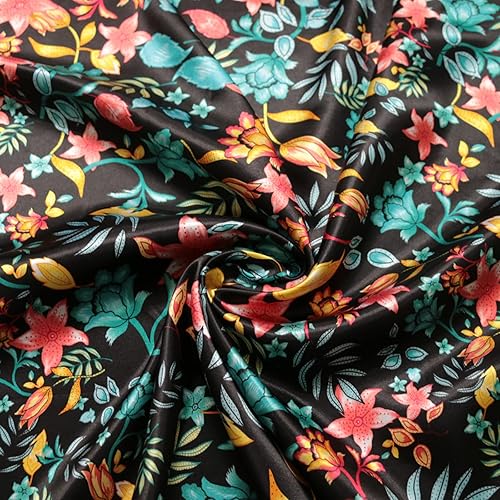 Tela de satén vintage de Charmeuse sedosa para bufanda, vestido, forro de costura (6 negro)