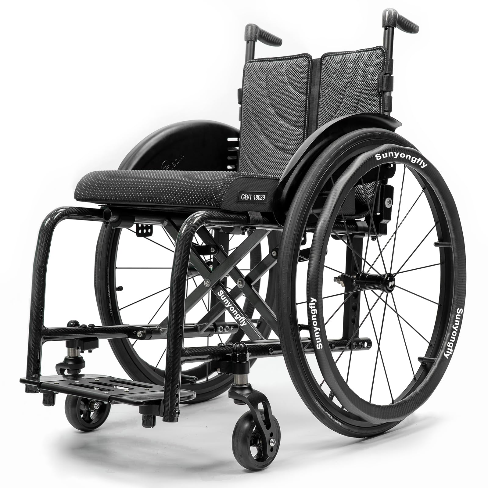 Silla de Ruedas Deportiva de Fibra de Carbono, Silla de Ruedas Plegable Ligera y silenciosa, con Dos Brazos Reforzados en Forma de X en la Parte Inferior, Capacidad de Carga de 100 kg(Seat
