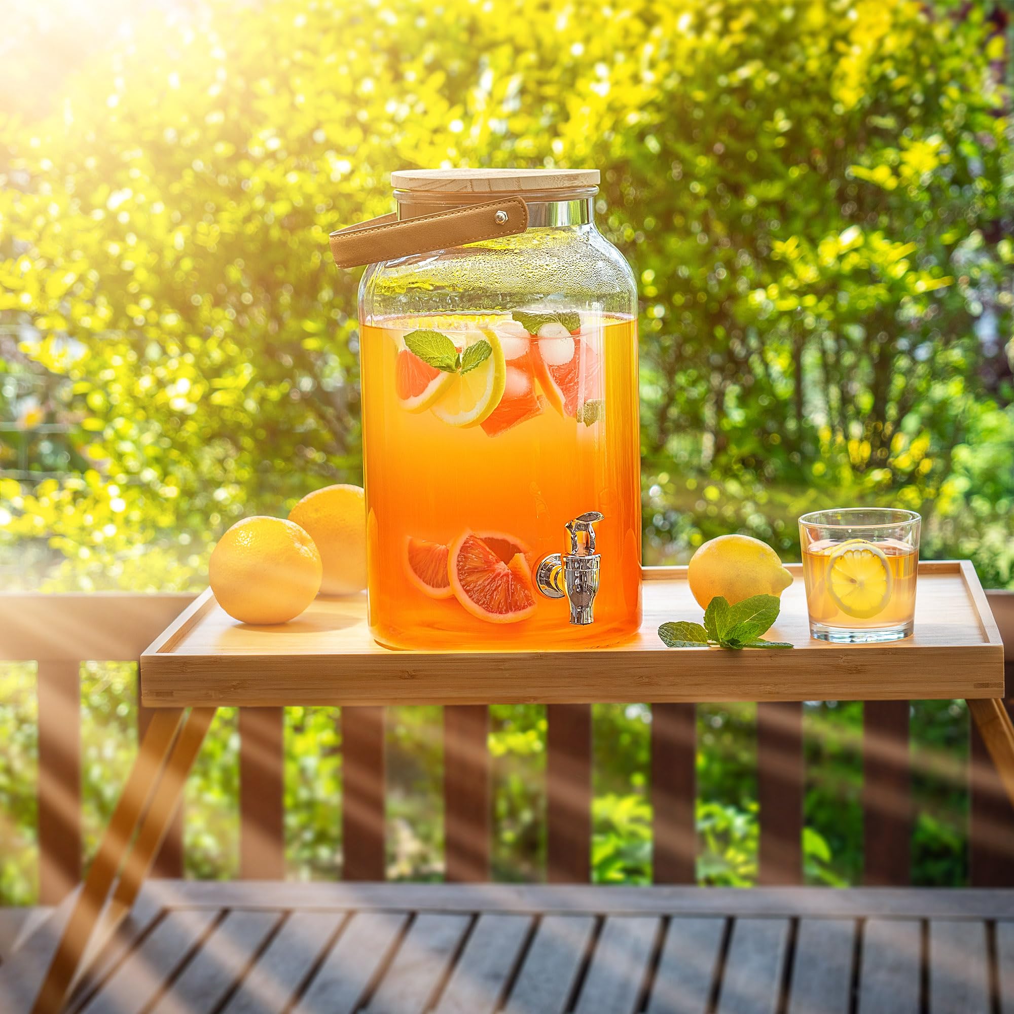 KADAX Dispenser per bevande da 5,6 litri, distributore di limonata con rubinetto e coperchio, grande erogatore di acqua in vetro, dispenser di succo, contenitore per bevande, contenitore in vetro