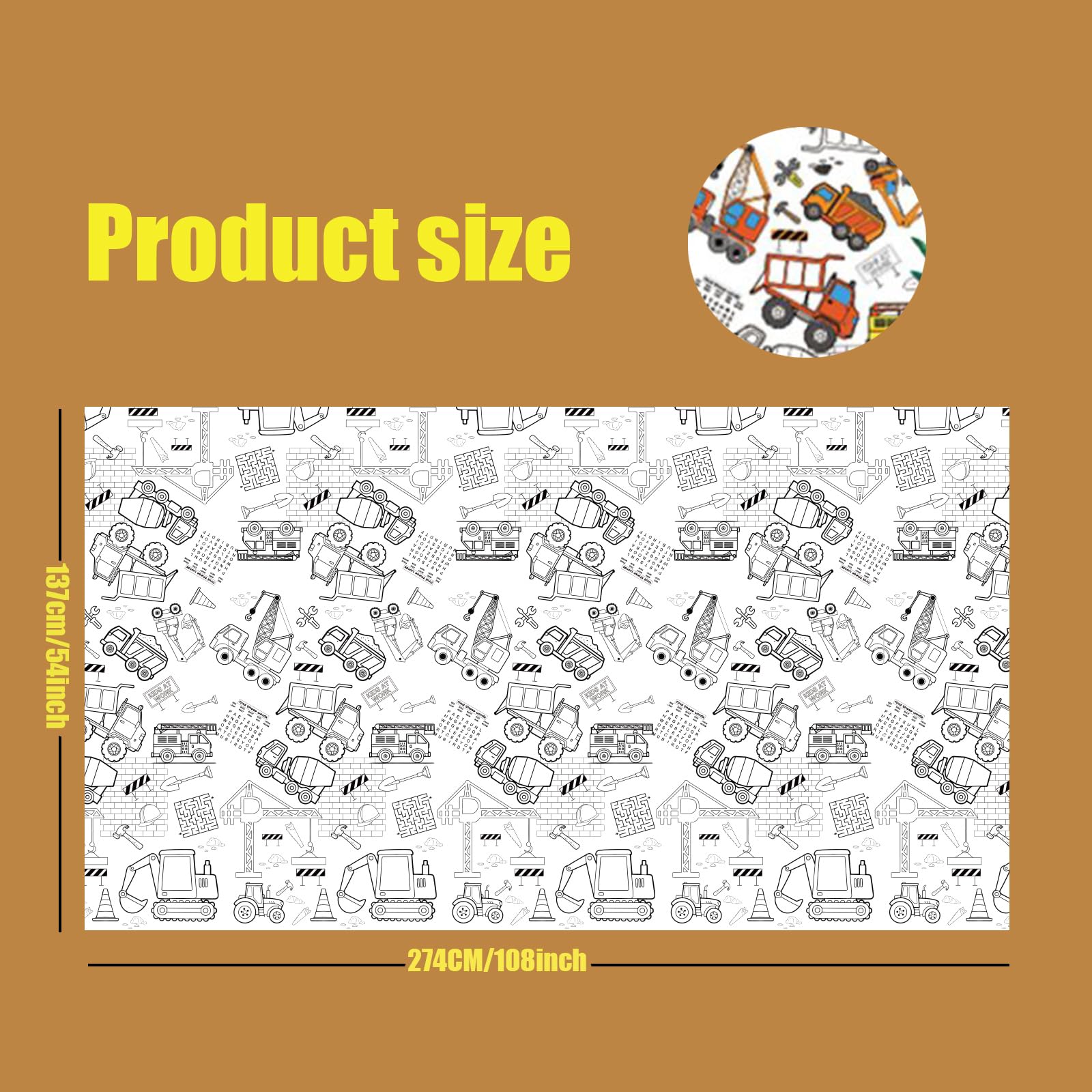 137*274cm Giant Colouring Table Cloth,Coloring Tablecloth for Kids,Paper Tablecloths Construction Rectangular Table Cover for Parties,Art Coloring Educational Tablecloth Party Supplies for Boys Girls - Image 2