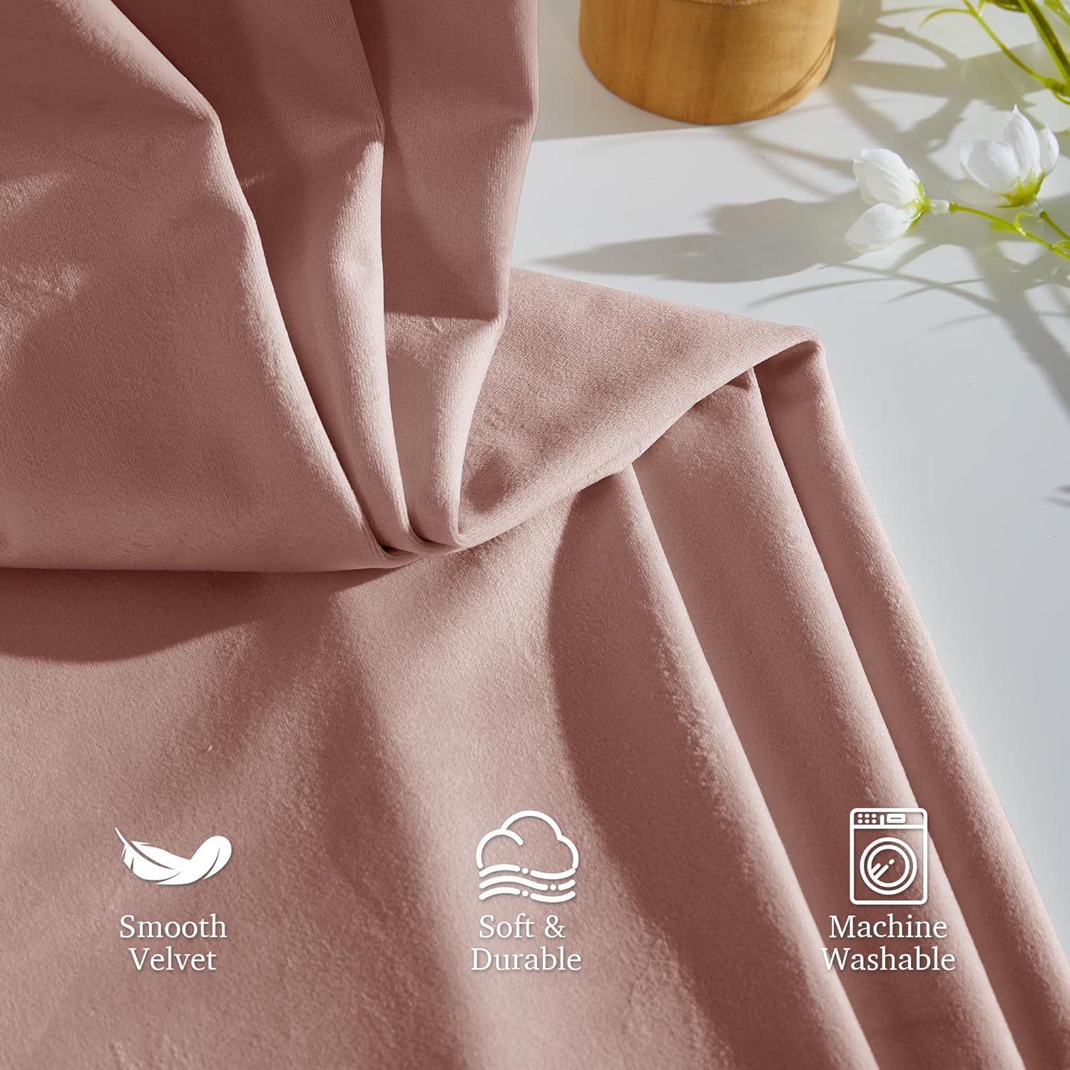 StangH Dusty Pink Velvet Curtains 90 Inches Long for Bedroom, Romantic Blush Pink Drapes for Salon, Light Dimming Privacy Panels with Back Tab & Hook Belt, W52 x L90, 2 Panels