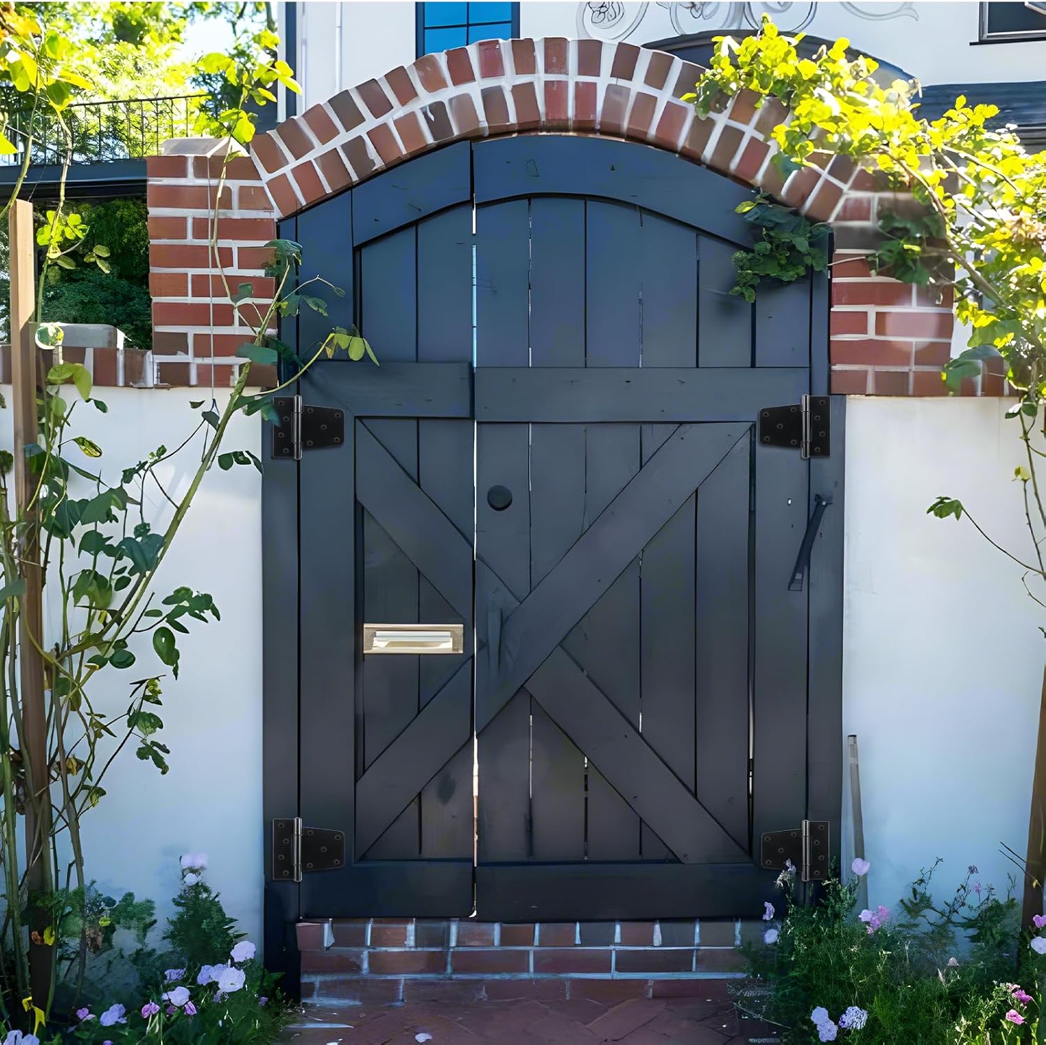 8 Pack Heavy Duty Gate Hinges 3.5 inch Extra Thick Black Gate Hinges for Wooden Fences Shed Barn Gate Strap Hinge Garden Door Hinges Wrought Hardware Iron