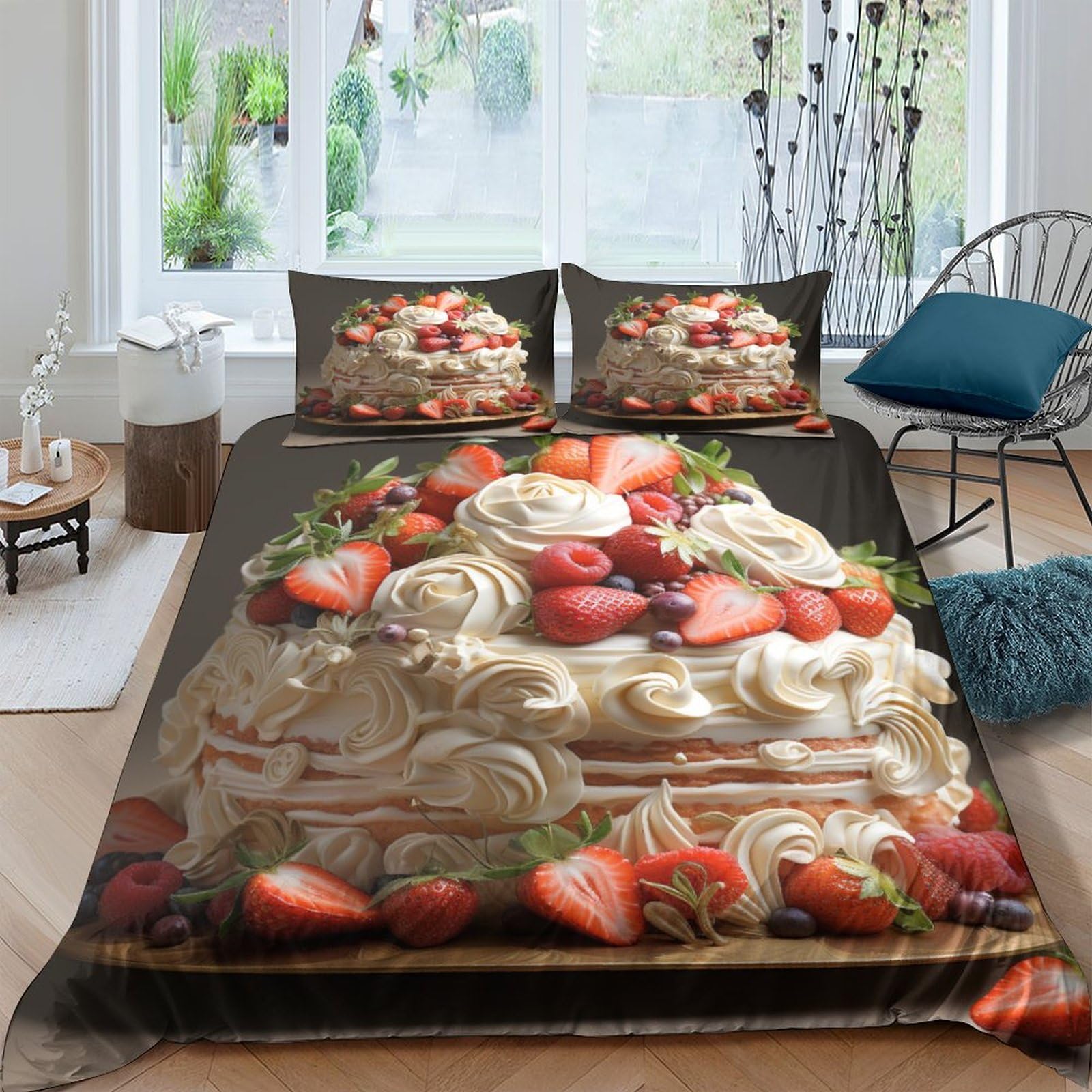 Housse de couette fraise grand lit 220x240 parure de lit enfant et adulte ICOBES