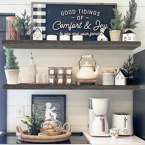 Vista 55 de QEEIG Estantes flotantes para pared de 23.6 pulgadas de largo, estante montado en la pared, baño, cocina, sala de estar, dormitorio, granja, B.