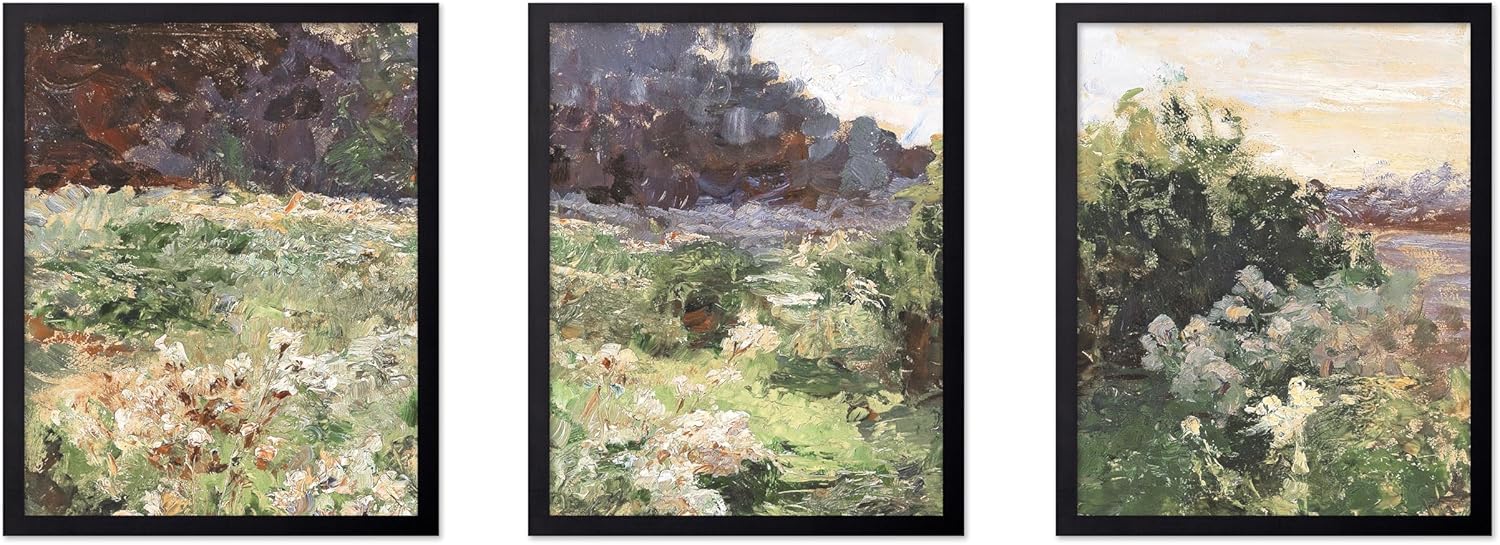 Poster Master 3-Piece Meadow Print - Vintage Flower Landscape Poster - Garden Poppies Art - Country Farmhouse Painting - Floral Aesthetic Living Room or Bedroom Decor - 11x14 UNFRAMED Wall Art