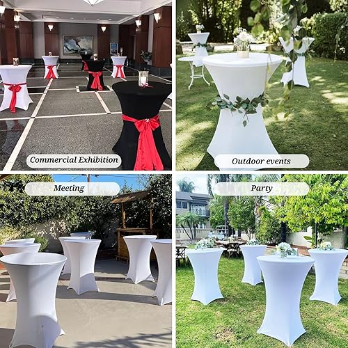 Miniatura 8 de Paquete de 10 manteles cuadrados elásticos de elastano para cóctel de 32 x 43 pulgadas, para mesa de cóctel, mantel redondo ajustable para bar,