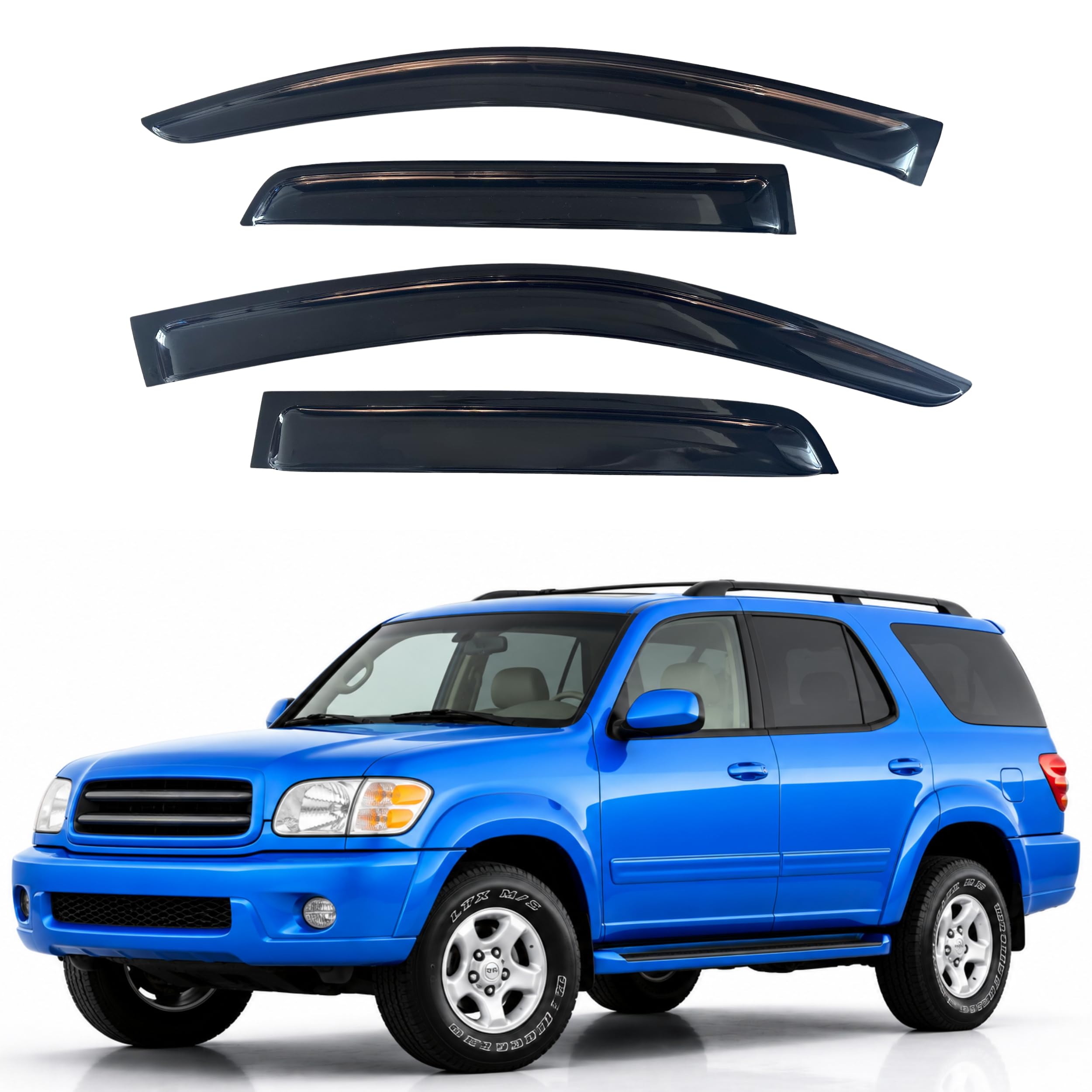 IG Window Visors Fit for 2001-2007 Toyota Sequoia, Out-Channel Rain Guards Vent Wind Deflectors 4PC, Car Accessories for 01-07 Sequoia