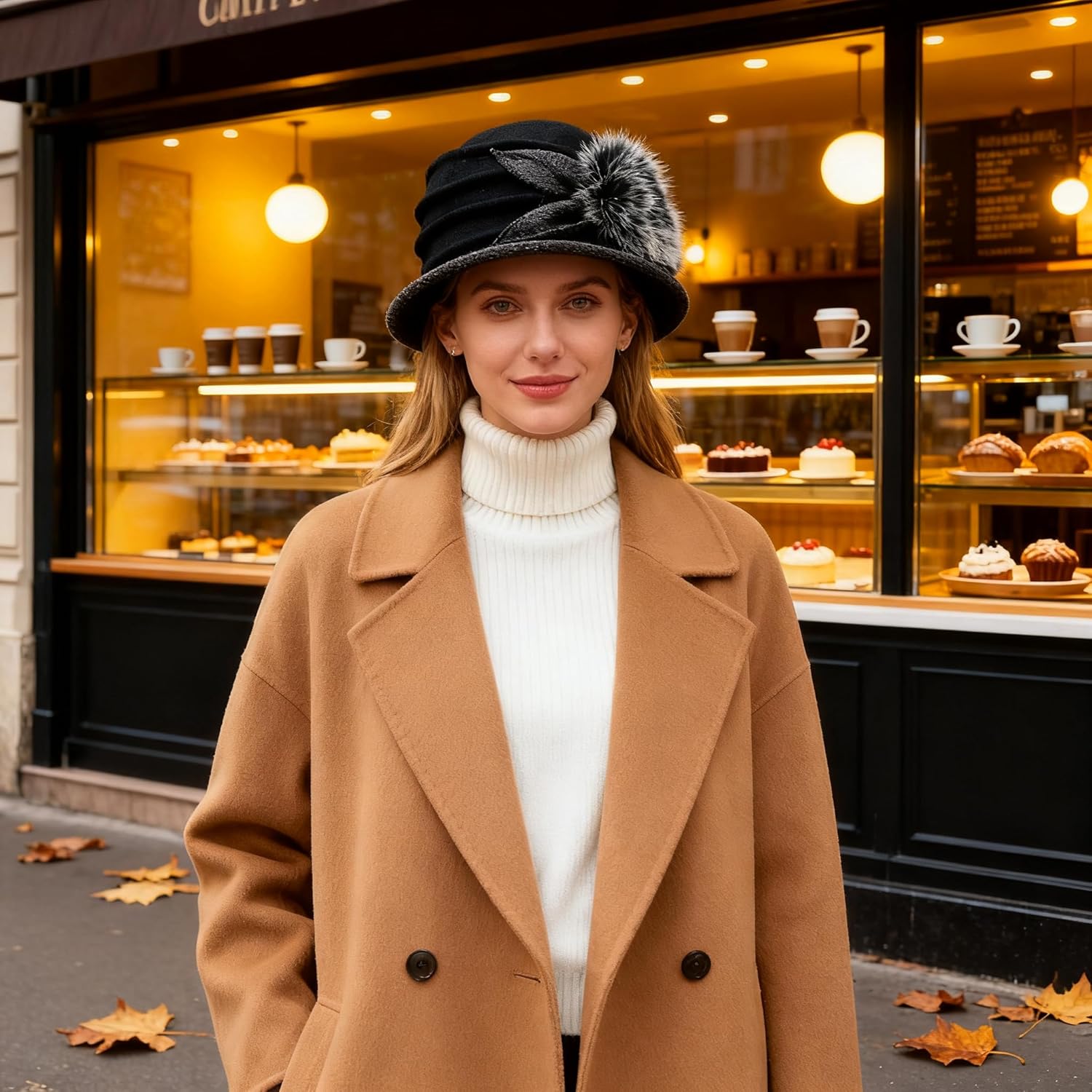 Women Felt Bucket Hat Vintage Floral Wool Dress Winter Hats - Image 7