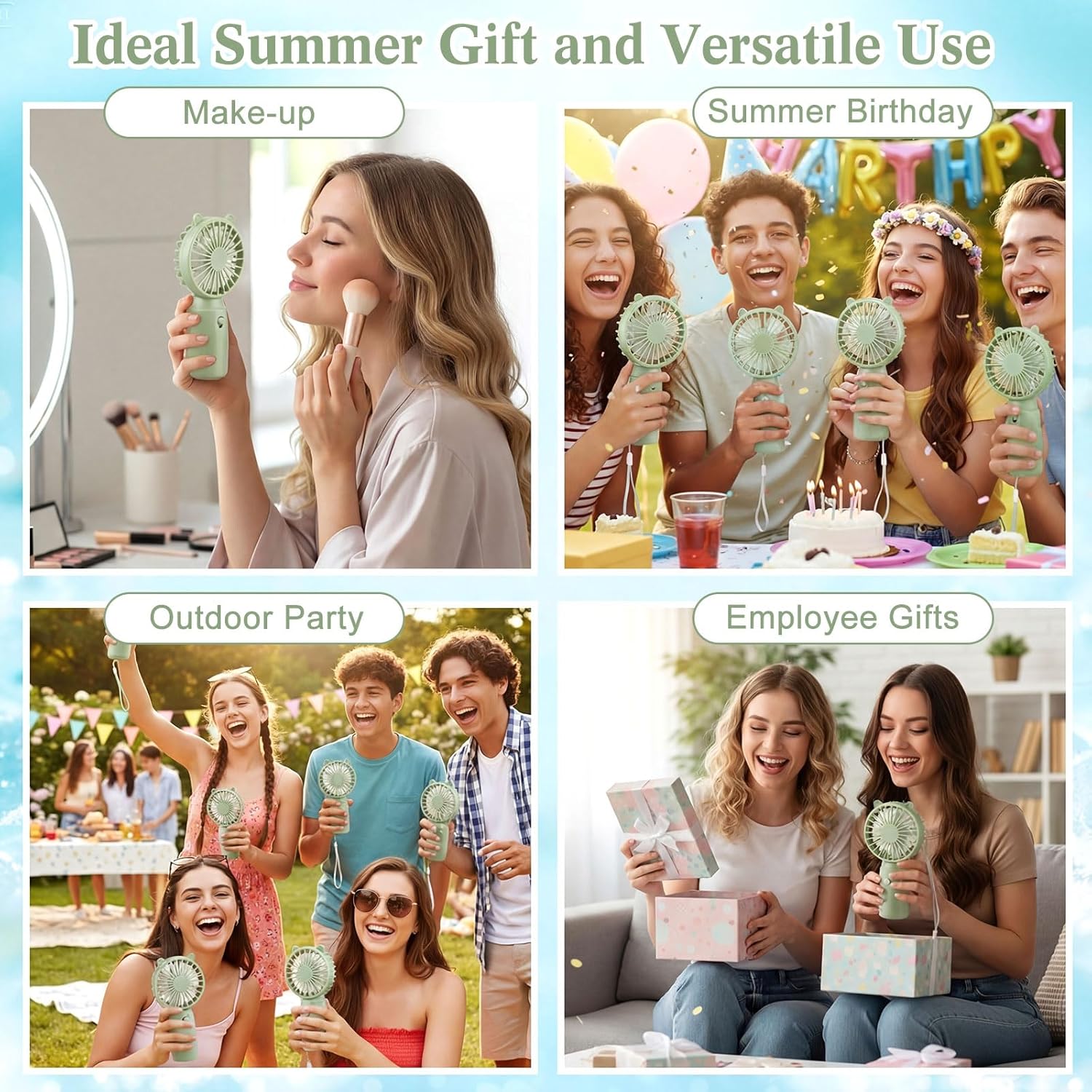 Glooglitter 16 Pcs Mini Portable Fans Bulk Handheld Battery Operated Fan with Lanyard, Cooling Lightweight Pocket Personal Fans for Wedding Birthday Summer Outdoor Travel Use (Sage Green)