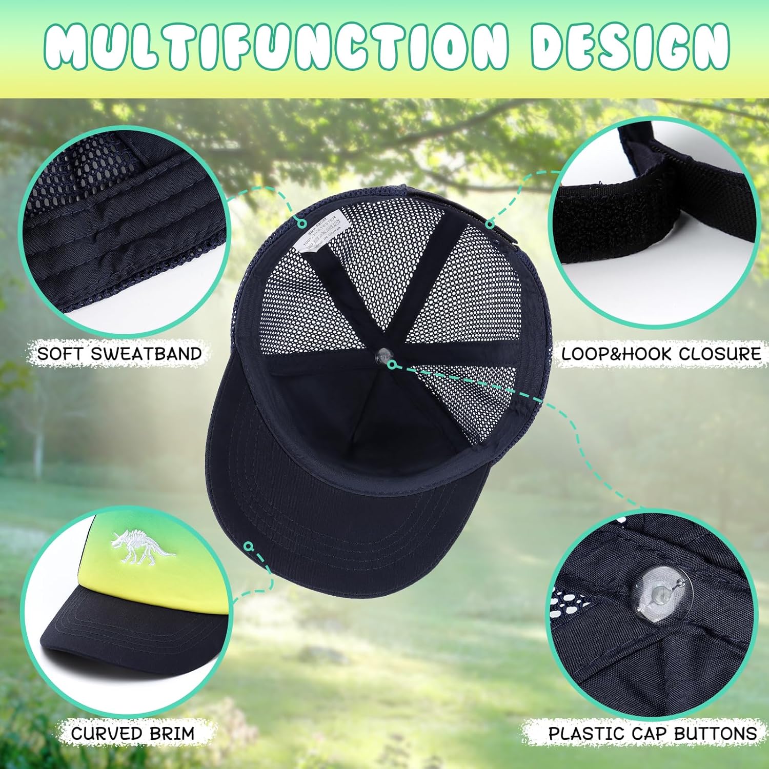 Toddler Baseball hat Baby Cap Sun hat Printed Dinosaur Motif Kids Boys Girls Age 0-8T - Image 4