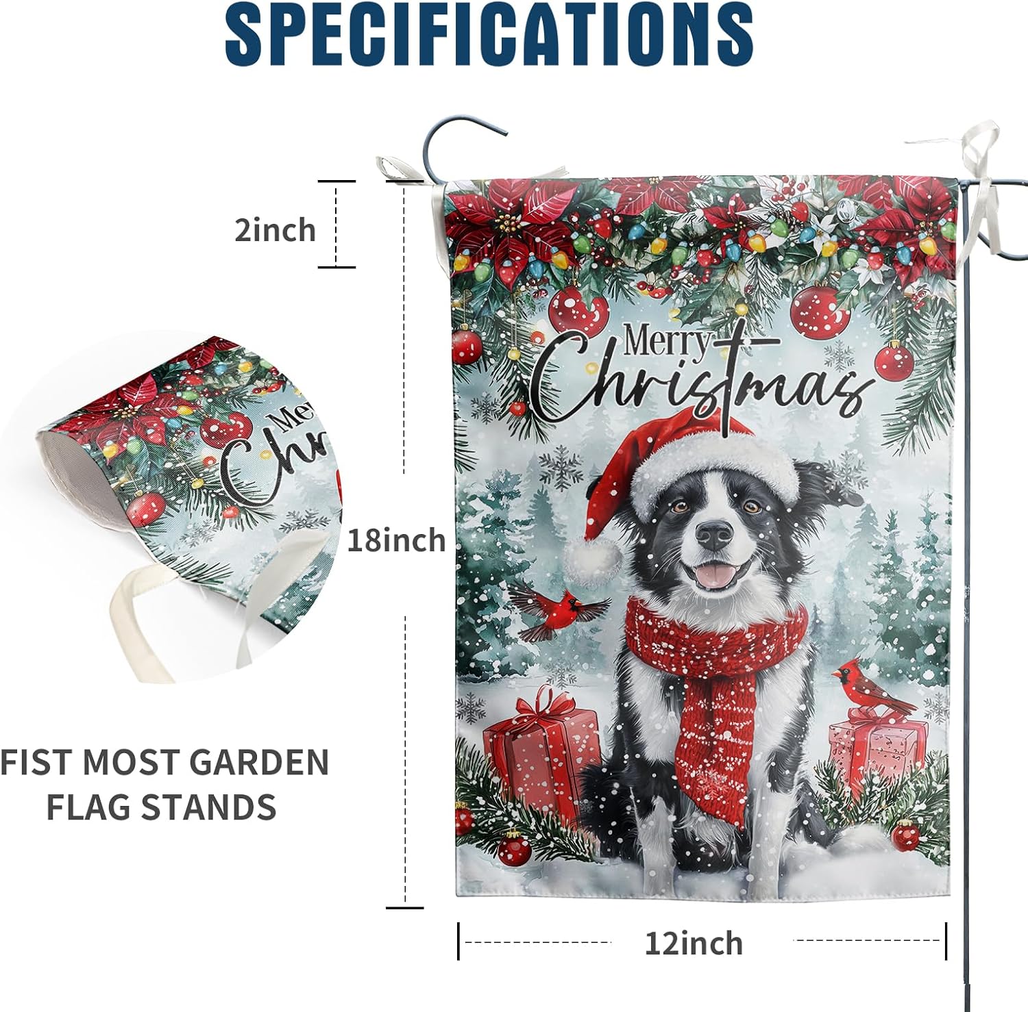 Winter Border Collie Garden Flag 12x18 Inch, Merry Christmas Cute Dog Santa Hat Decorative Yard Flag Double Sided Vertical Banner for Farmhouse Home Outside Lawn Porch Decor - Image 4