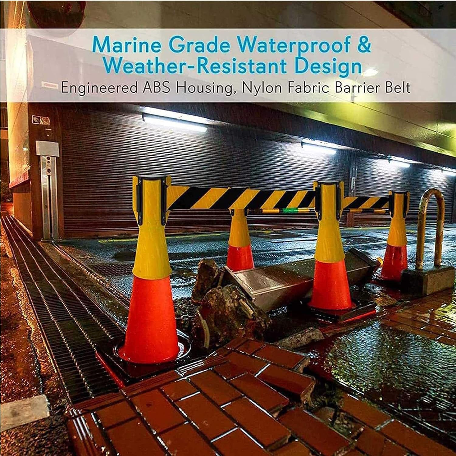 引き込み式バリアベルト、 引き込み式ベルトバリアー、高視認性引き込み式交通コーン警告テープ、マルチカラー、複数の長さ(10m(32.