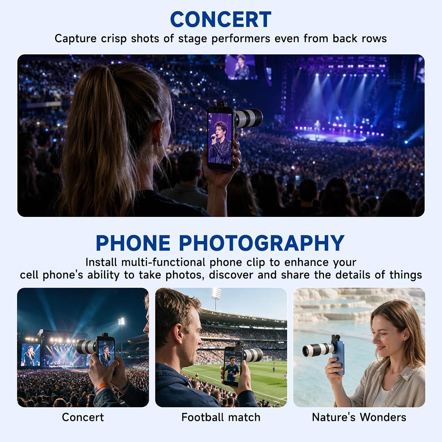 12X HD Telephoto Lens for iPhone/Samsung/Android, High Power Telephoto Camera Lens with Universal Clip Compatibility Most Smartphone Ideal for Concert, Outdoor Photography