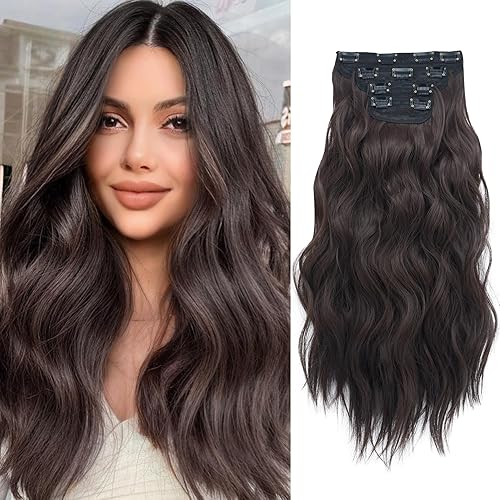 Extensiones de cabello largo ondulado y rizado con clip, extensiones de cabello sintético para mujer, 20 pulgadas, 4 unidades