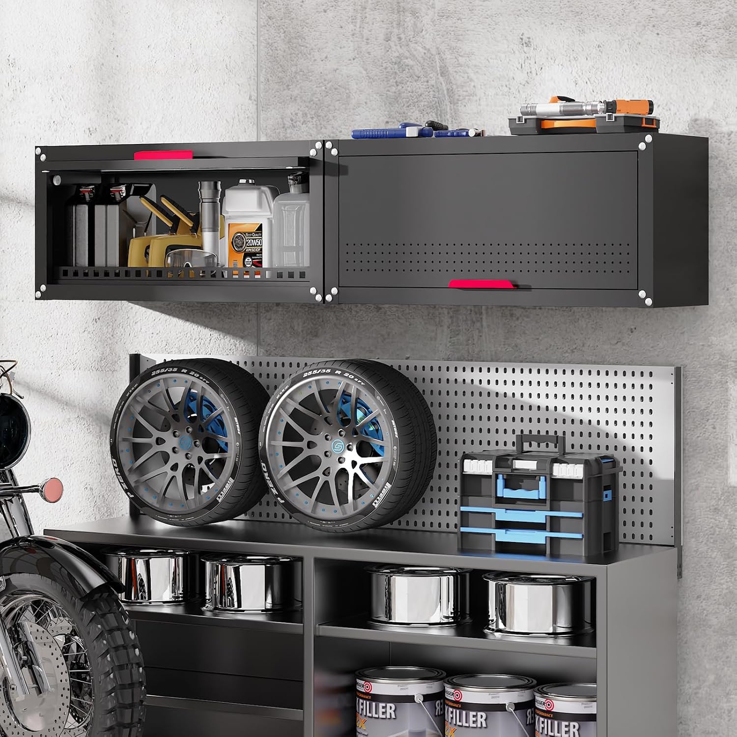 Eltean 31.5" Metal Wall Cabinet,Garage Wall Cabinet with Up-Flip Door,Wall Mounted Garage Cabinets with Handle,Floating Tool Cabinet for Garage,Basement,Warehouse,31.5" W-Up Flip Door